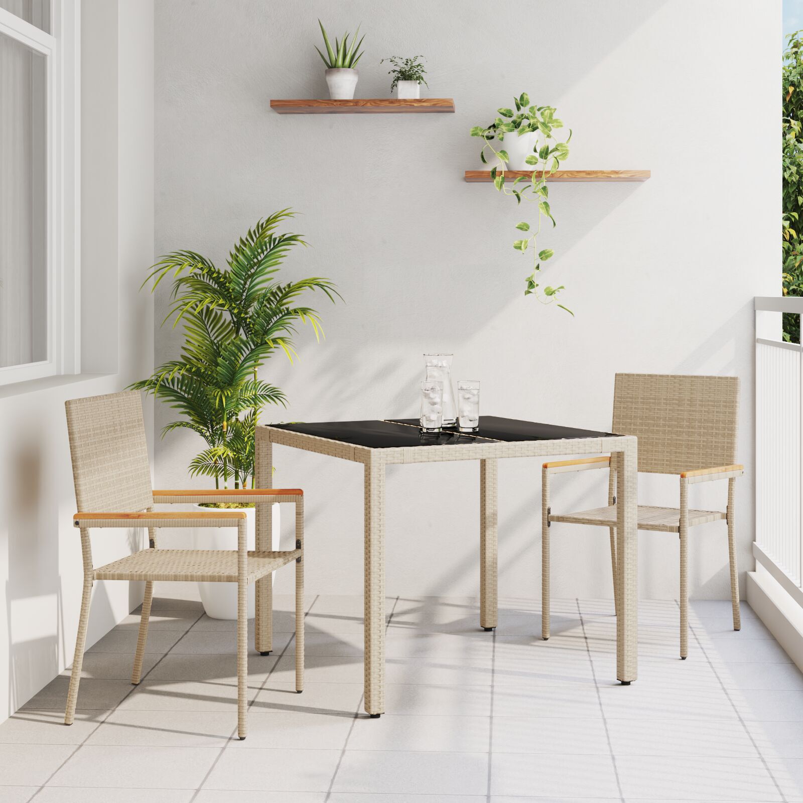 Hage Spisegruppe 3 pcs Beige 90 x 90 x 75 cm polyrotting