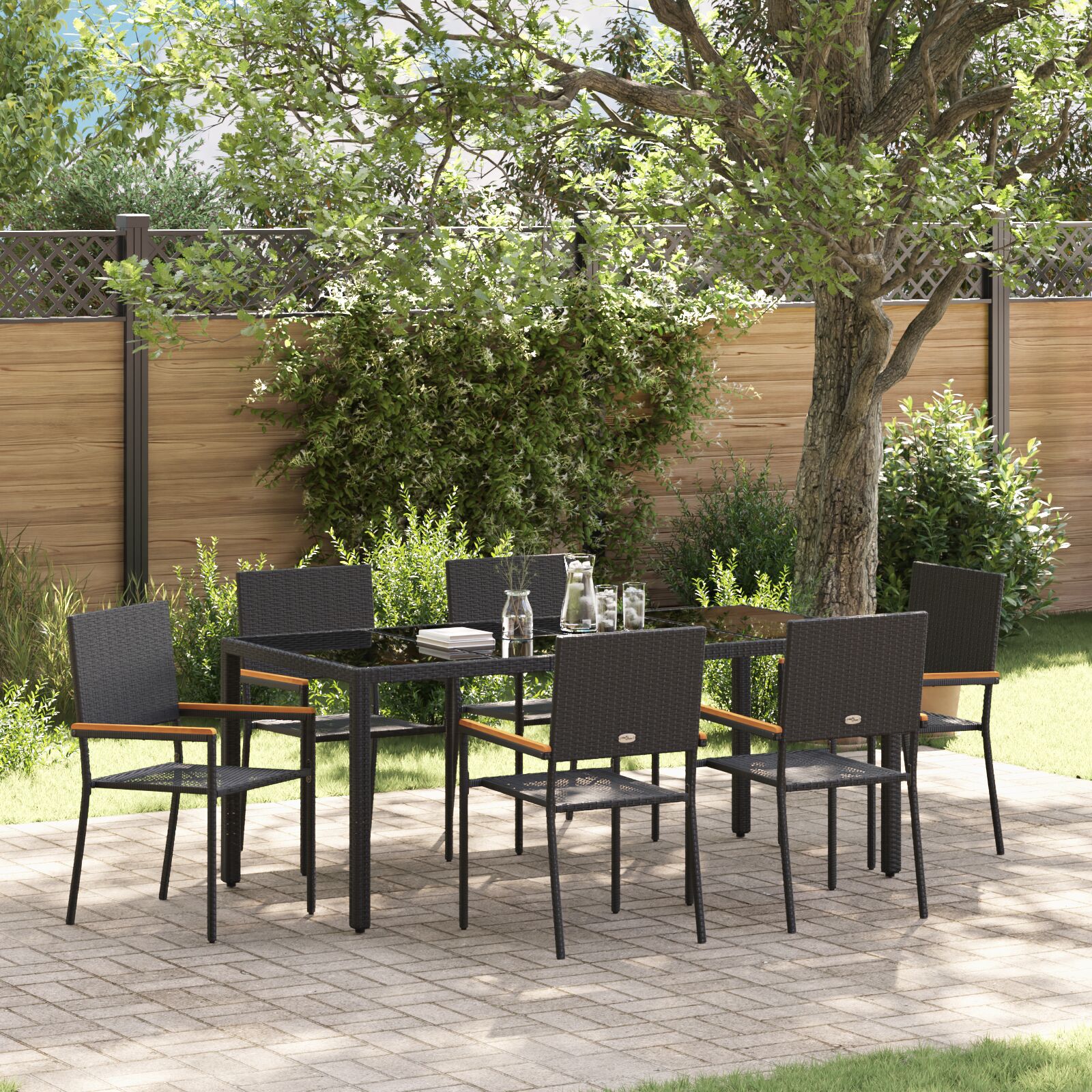 Hage Spisegruppe 7 pcs Svart 190 x 90 x 75 cm polyrotting