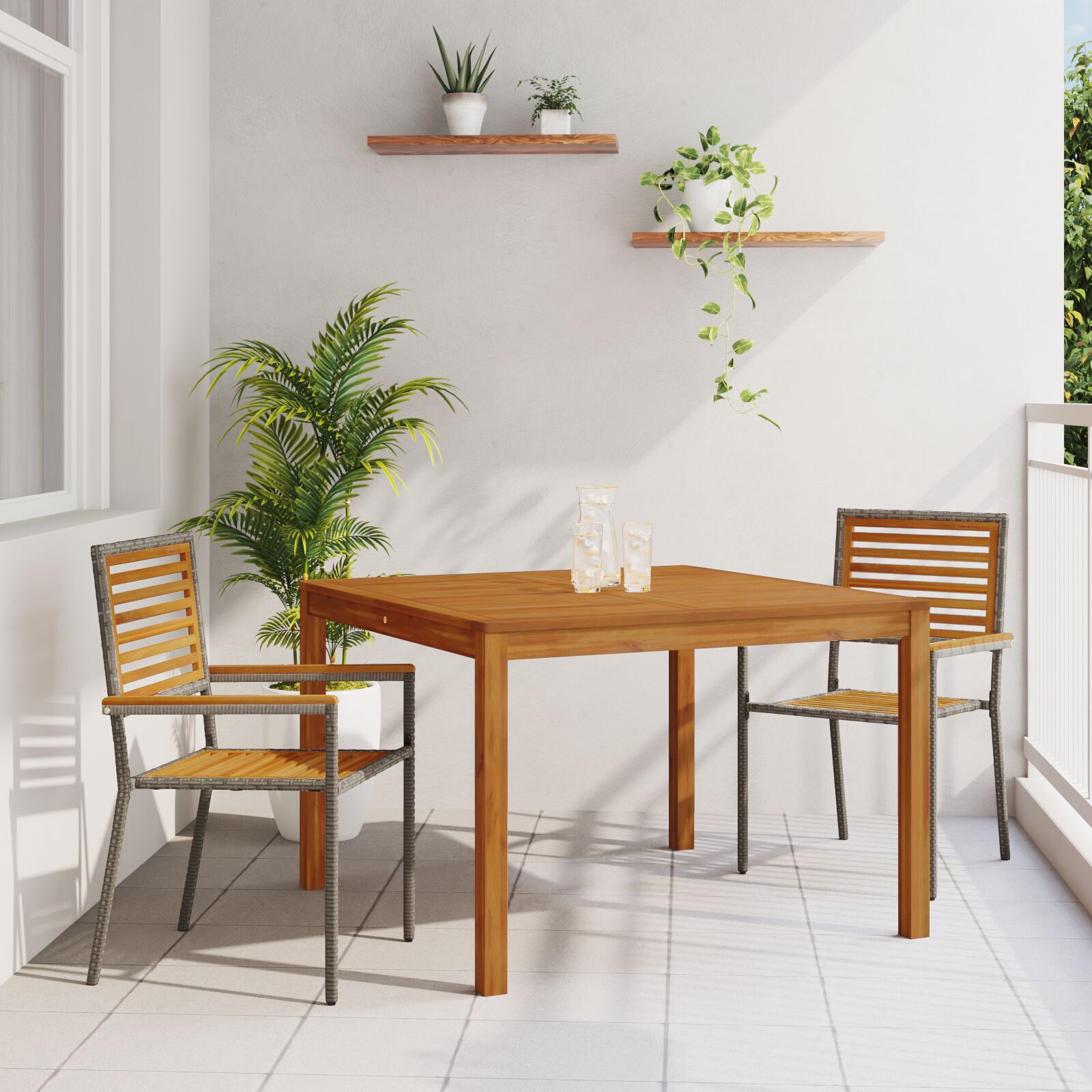 Hage Spisegruppe 3 pcs Grå Poly rattan