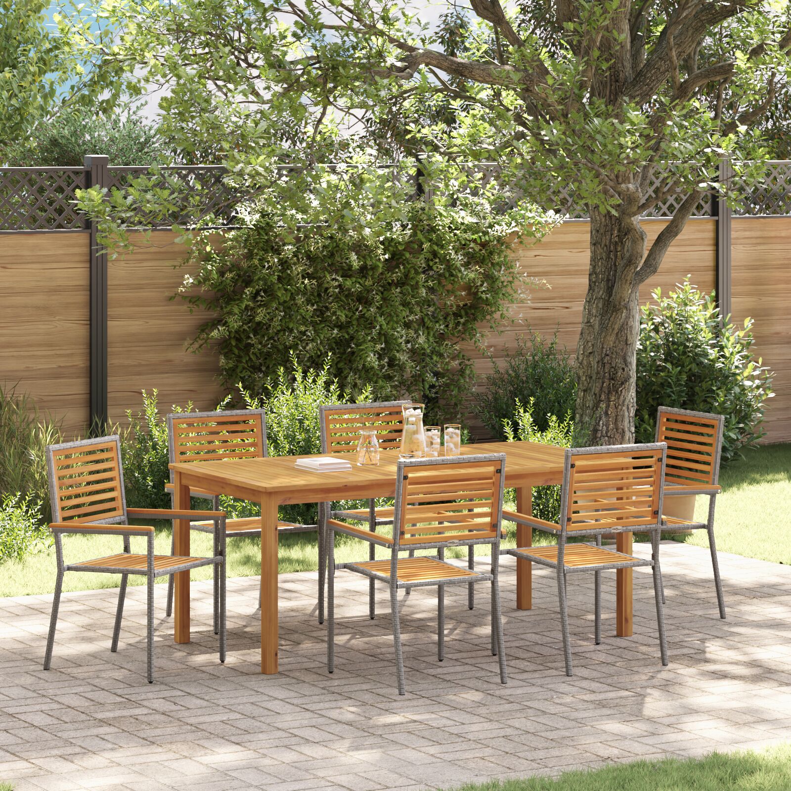 Hage Spisegruppe 7 pcs Grå Poly rattan