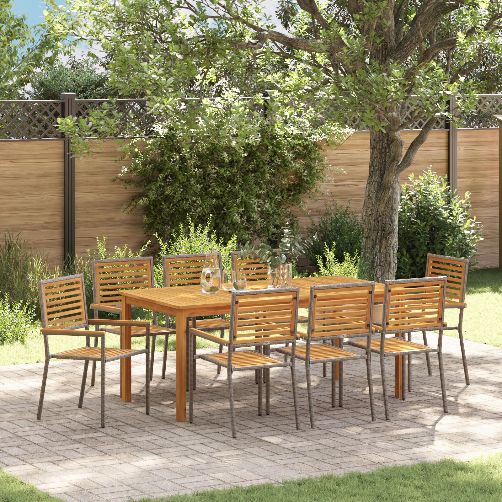 Hage Spisegruppe 9 pcs Grå Poly rattan