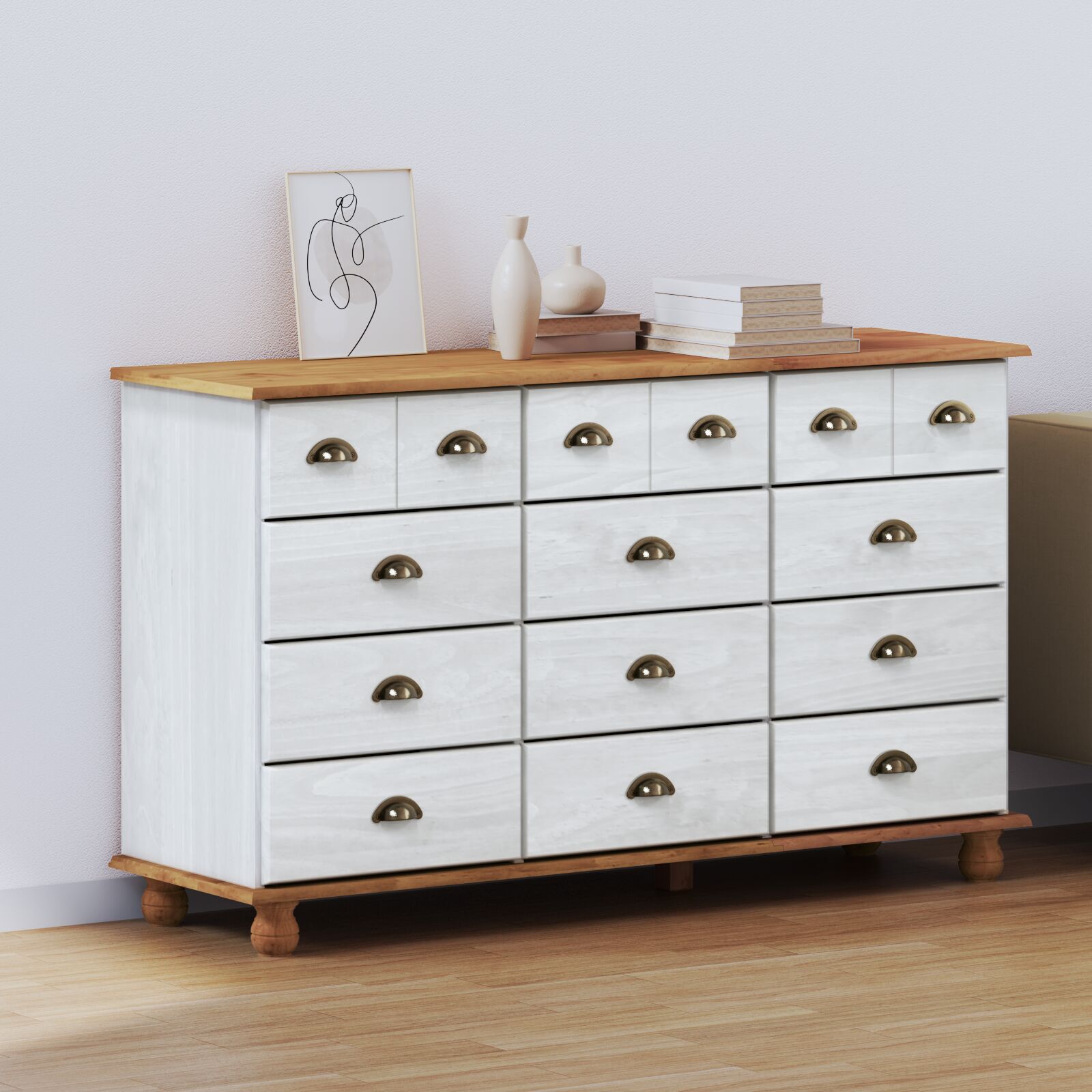 Skap med skuffer Hvit 79 x 40 x 133.5 cm Massivt furutre