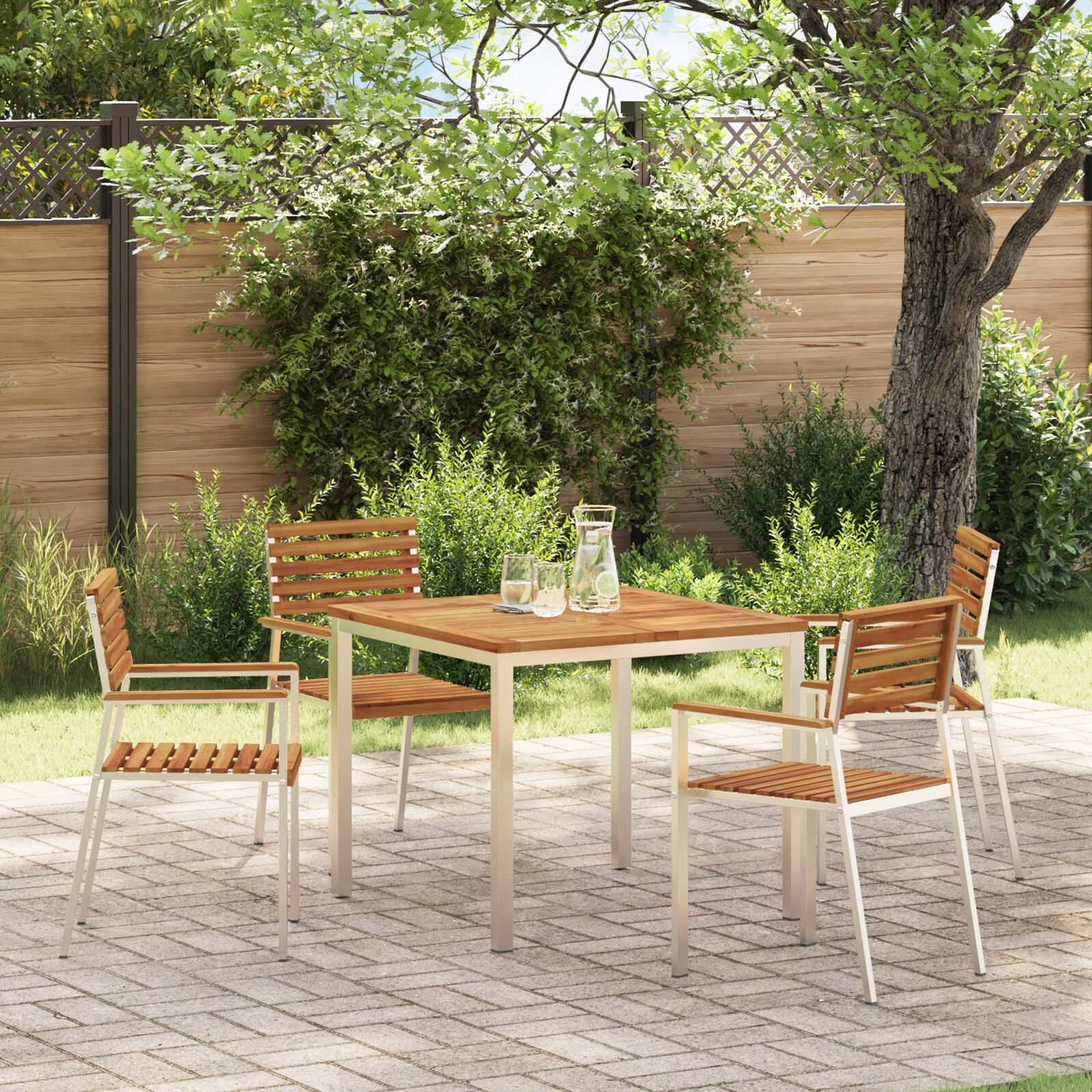 Hage Stol 4 pcs Brun 56 x 54.5 x 87cm Massivt akasietre
