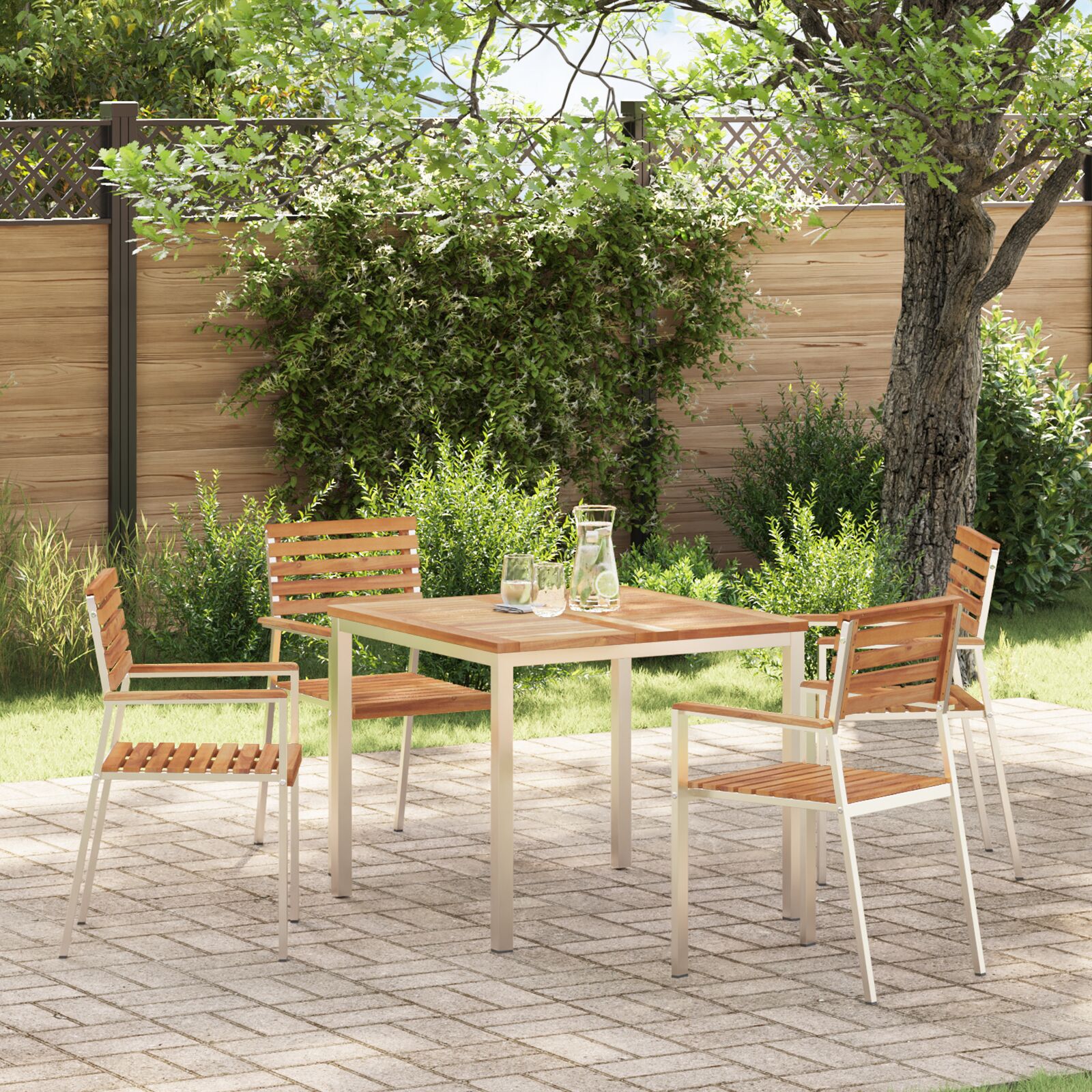 Hage Stol 4 pcs Brun 56 x 54.5 x 87cm Massivt teaktre