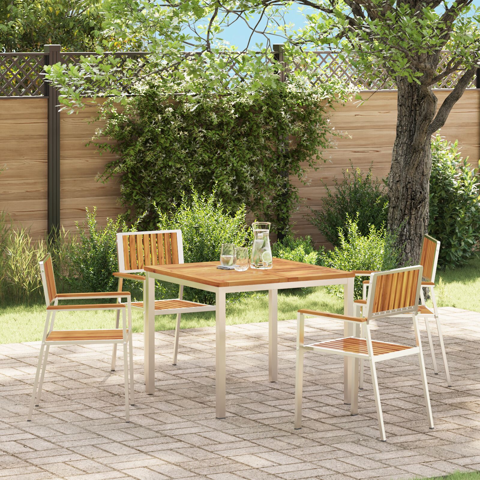 Hage Stol 4 pcs Brun 56 x 54.5 x 87cm Massivt akasietre