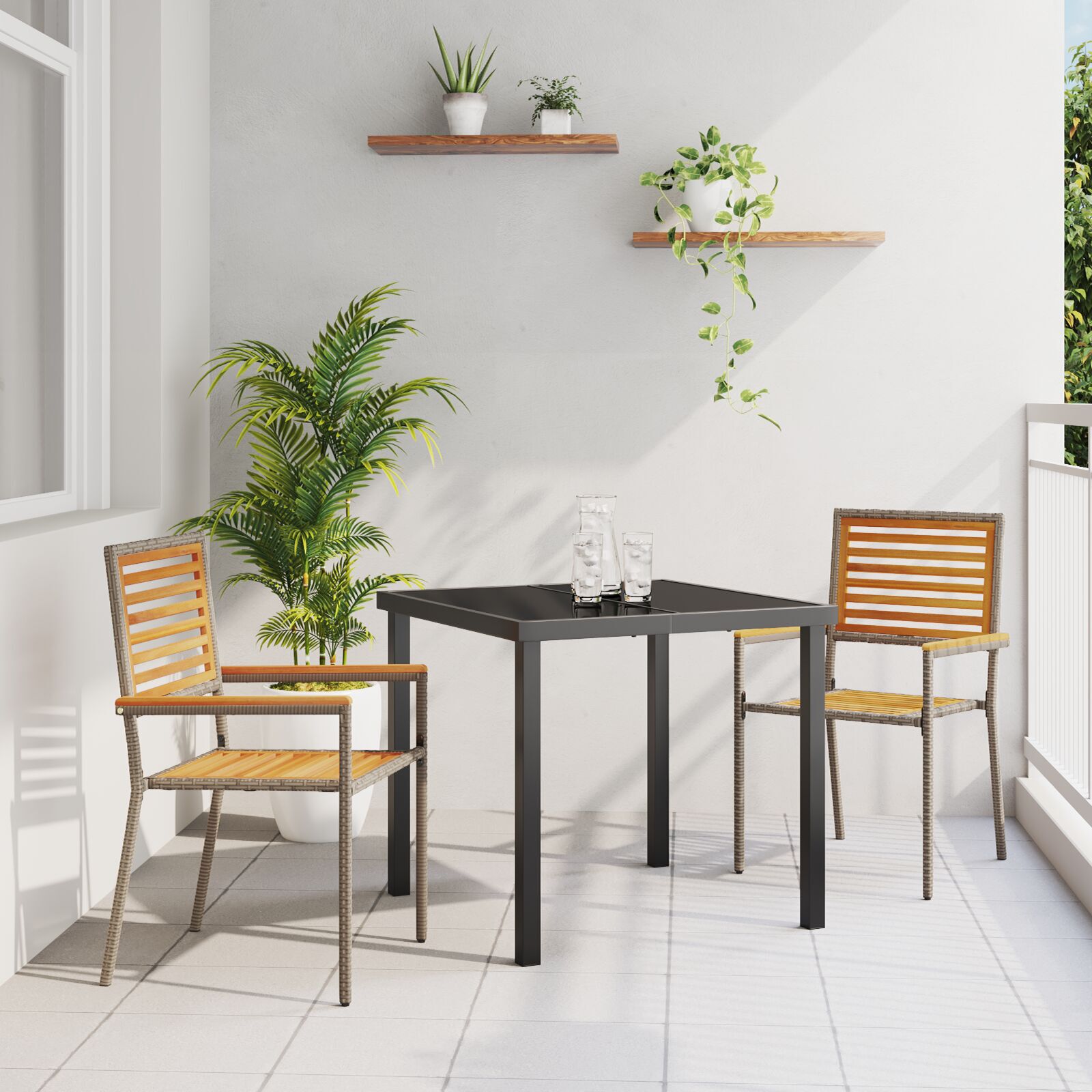 Hage stabelstoler 2 pcs Brun og Grå