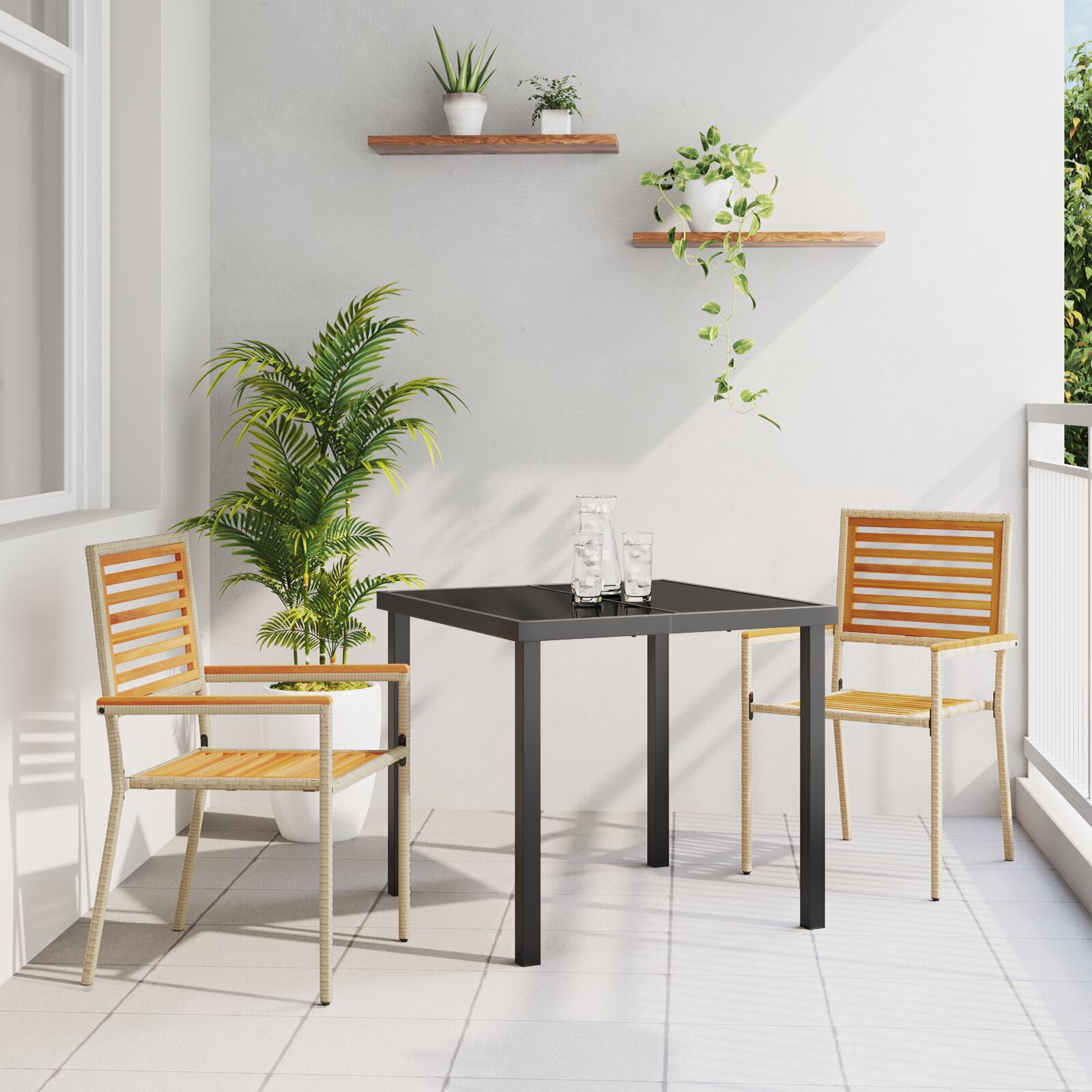 Hage stabelstoler 2 pcs Brun og Beige