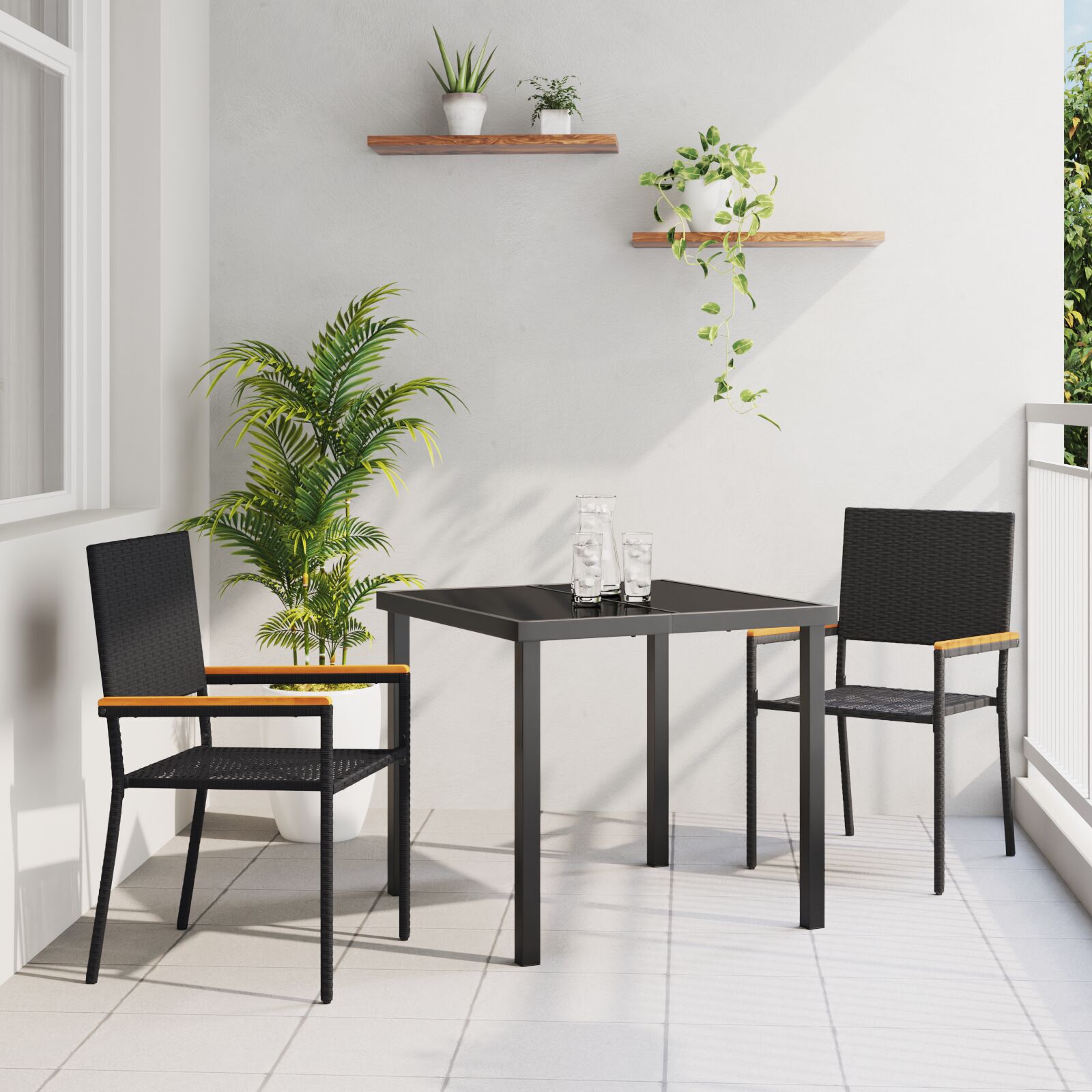 Hage stabelstoler 2 pcs Svart og Brun