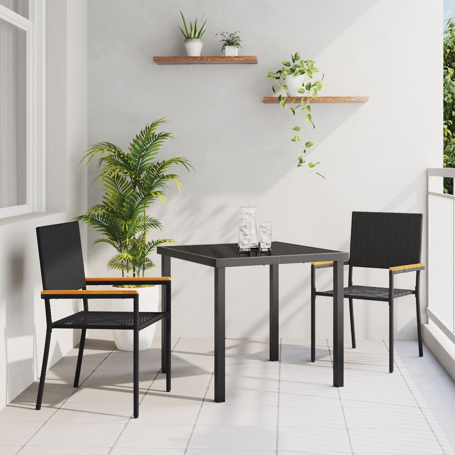 Hage stabelstoler 2 pcs Svart og Brun 54 x 56 x 90 cm