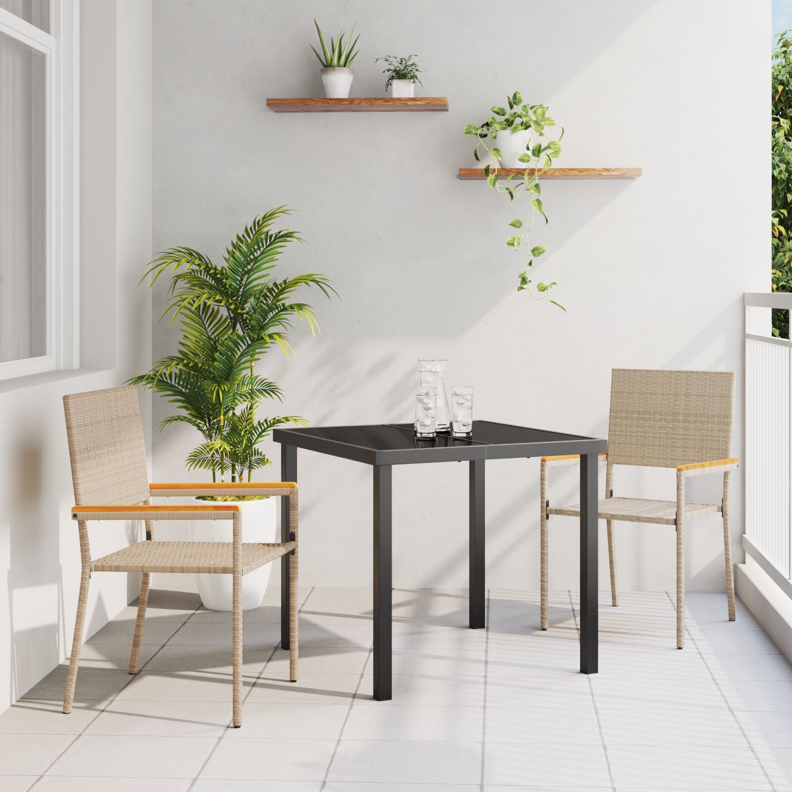 Hage stabelstoler 2 pcs Krem og brun PE rattan, solid akasietre