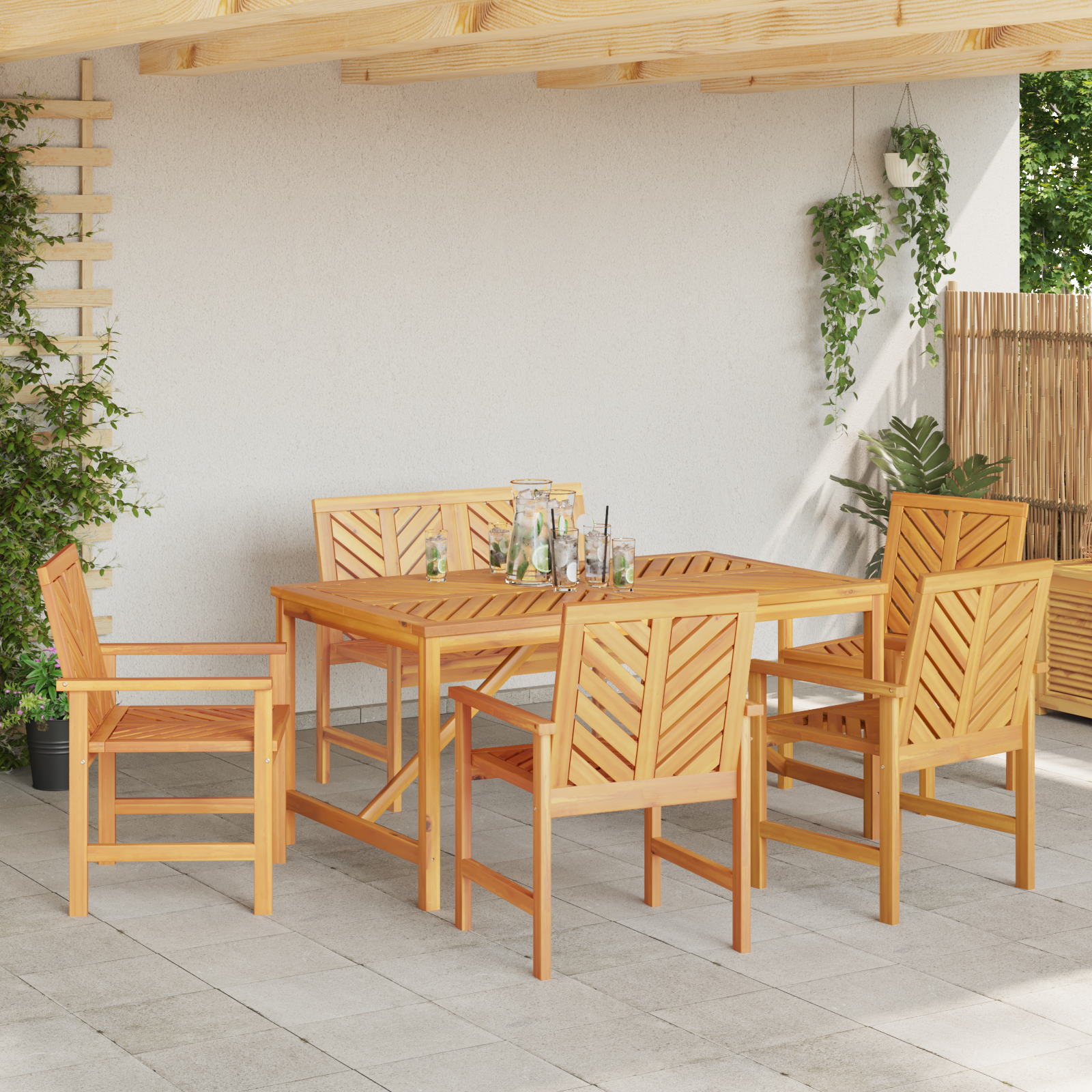 Hage Spisegruppe 6 pcs Brun 150 x 90 x 74 cm heltre akasie
