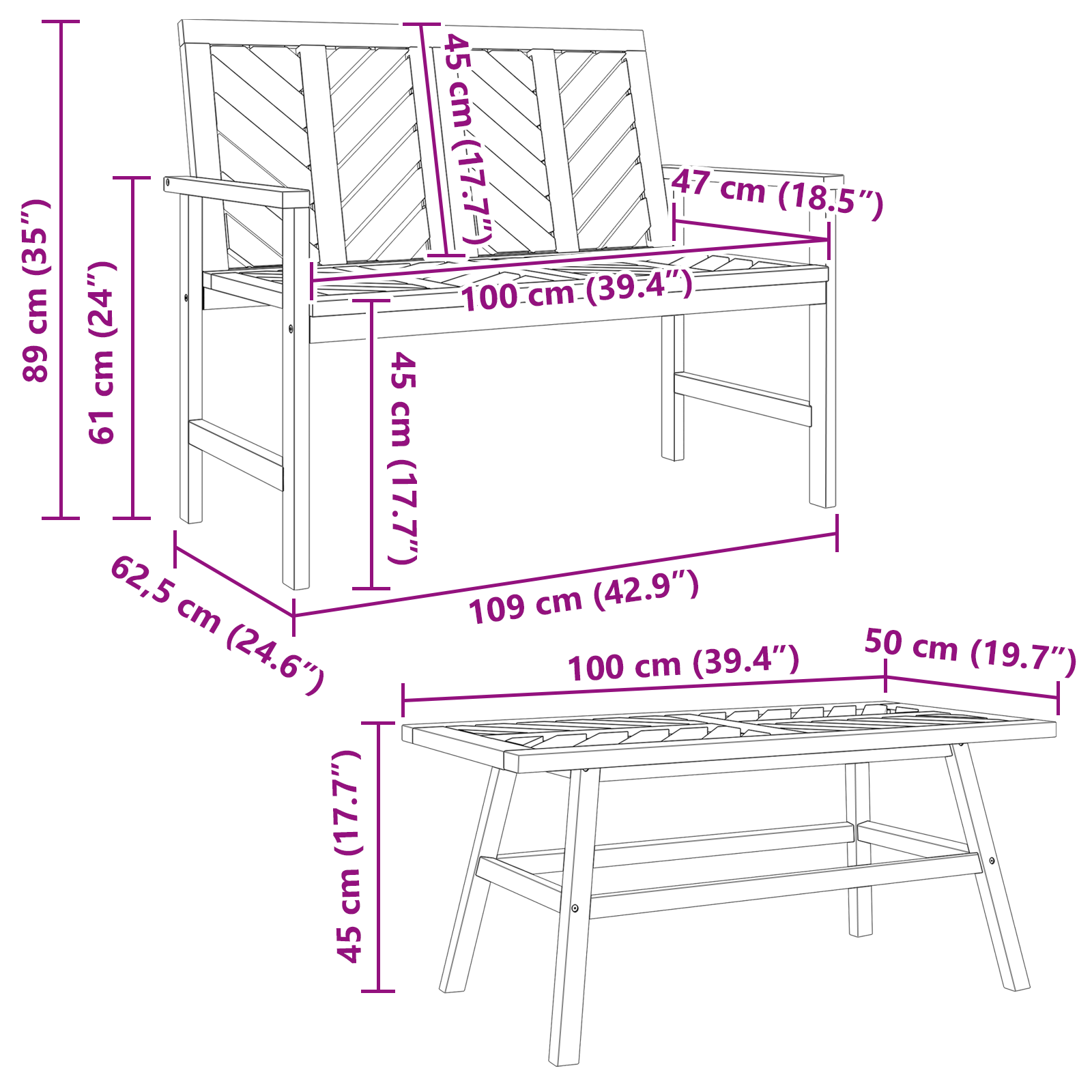 Hage lounge sett 2 pcs Brun Massivt akasietre