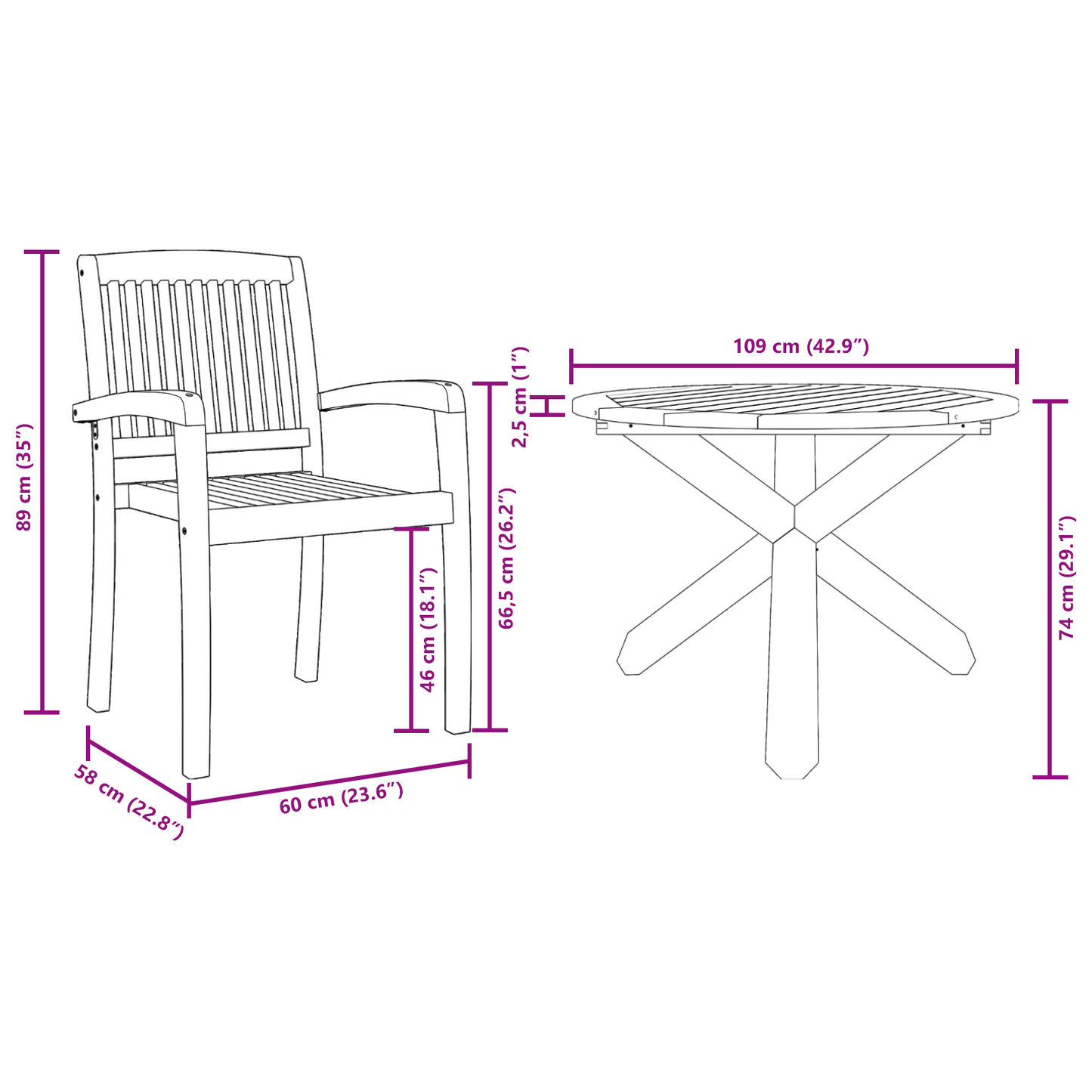 Hage Spisegruppe 5 pcs Naturlig Solid akasietre