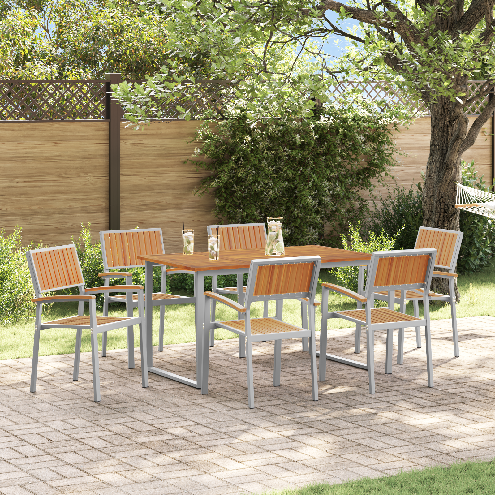 Hage Spisegruppe 7 pcs Grå og brun 140 x 80 x 75 cm