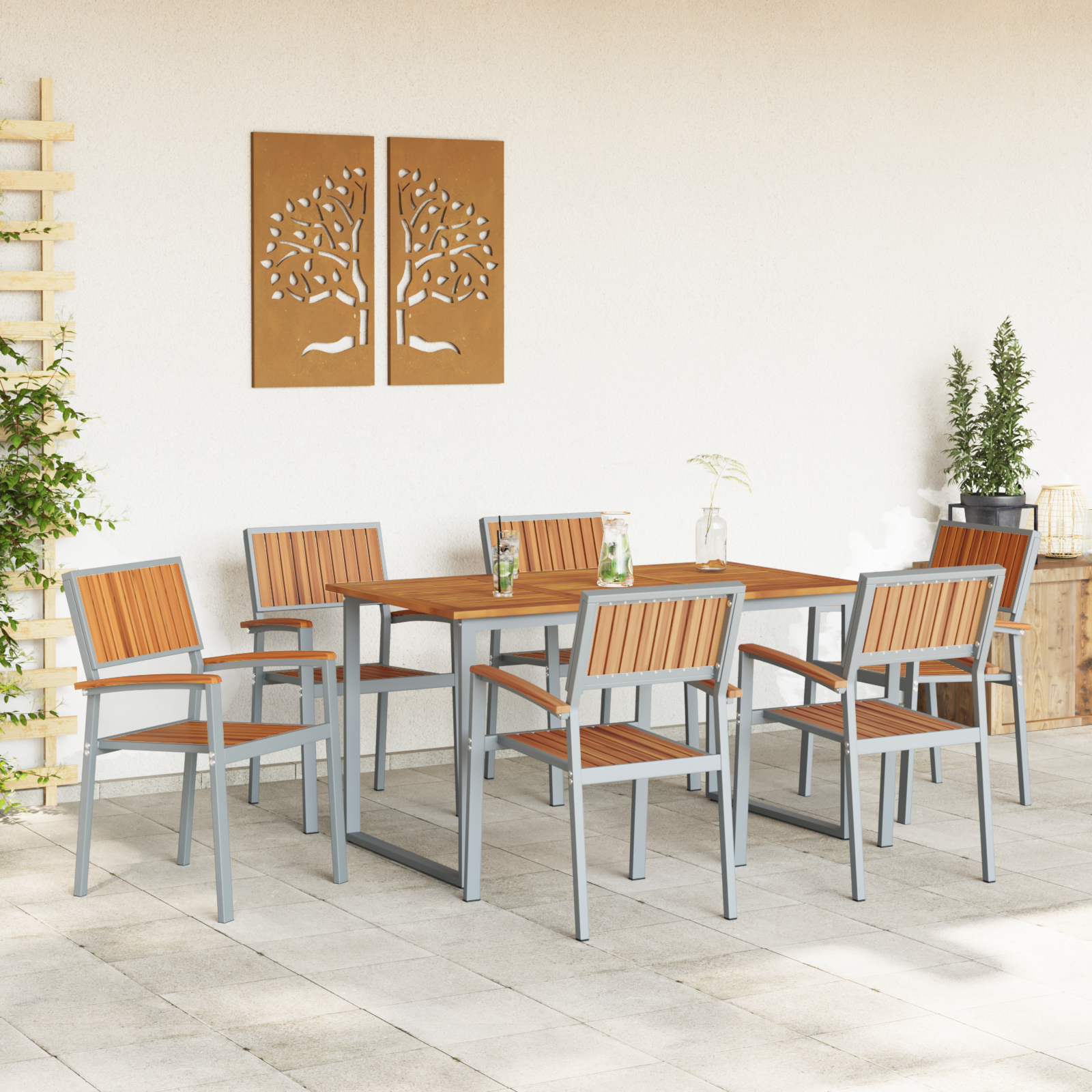 Hage Spisegruppe 7 pcs Grå og brun 140 x 80 x 75 cm