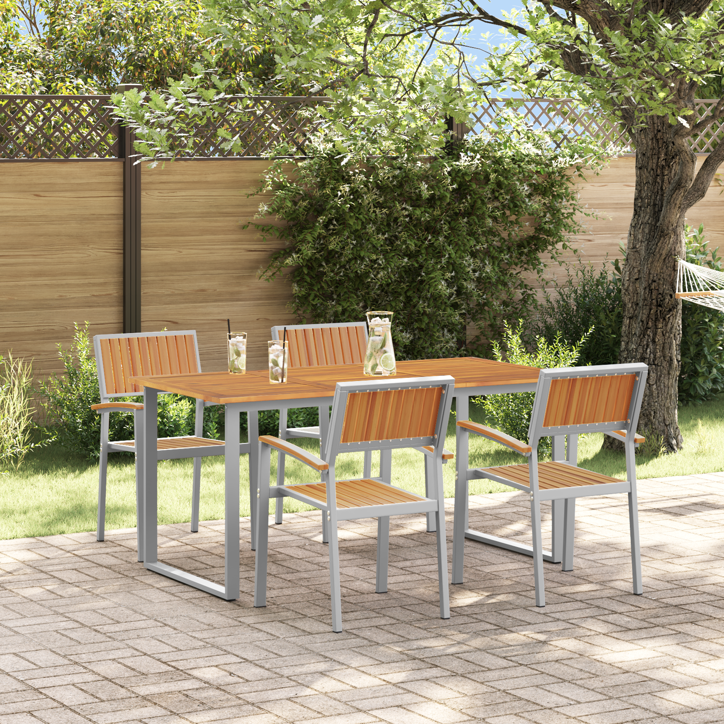 Hage Spisegruppe 5 pcs Grå Solid akasietre