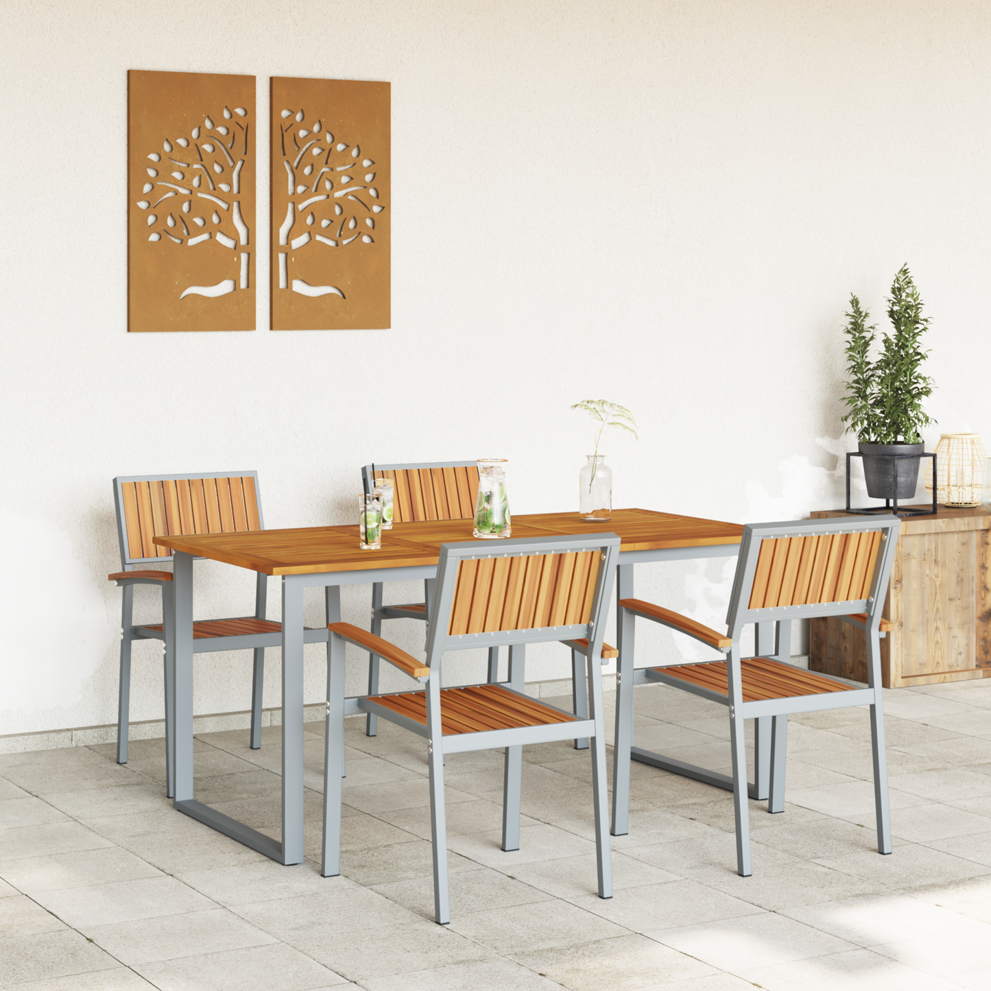 Hage Spisegruppe 5 pcs Grå Solid akasietre