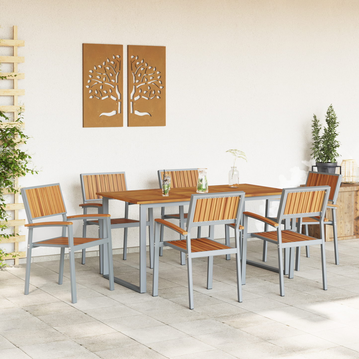 Hage Spisegruppe 7 pcs Grå Solid akasietre