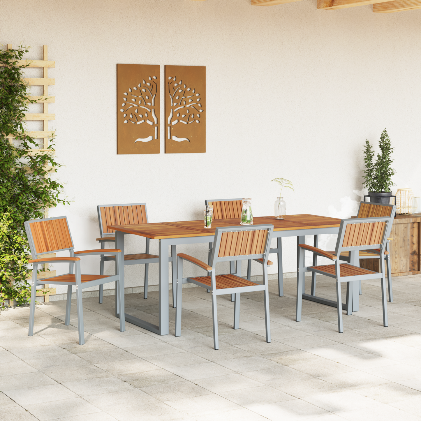 Hage Spisegruppe 7 pcs Grå Solid akasietre