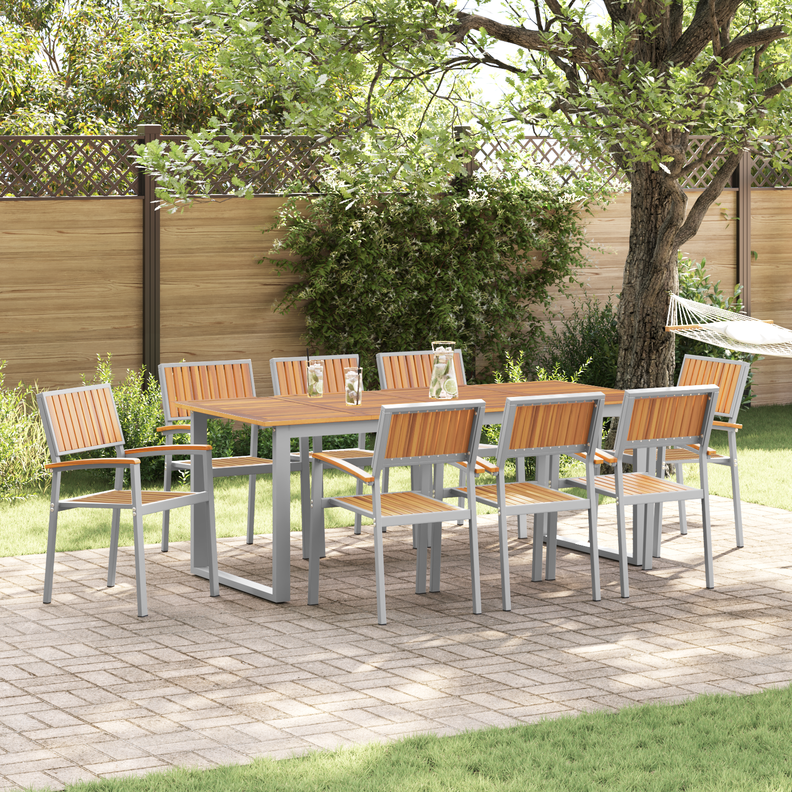Hage Spisegruppe 9 pcs Grå og brun 200 x 90 x 75 cm