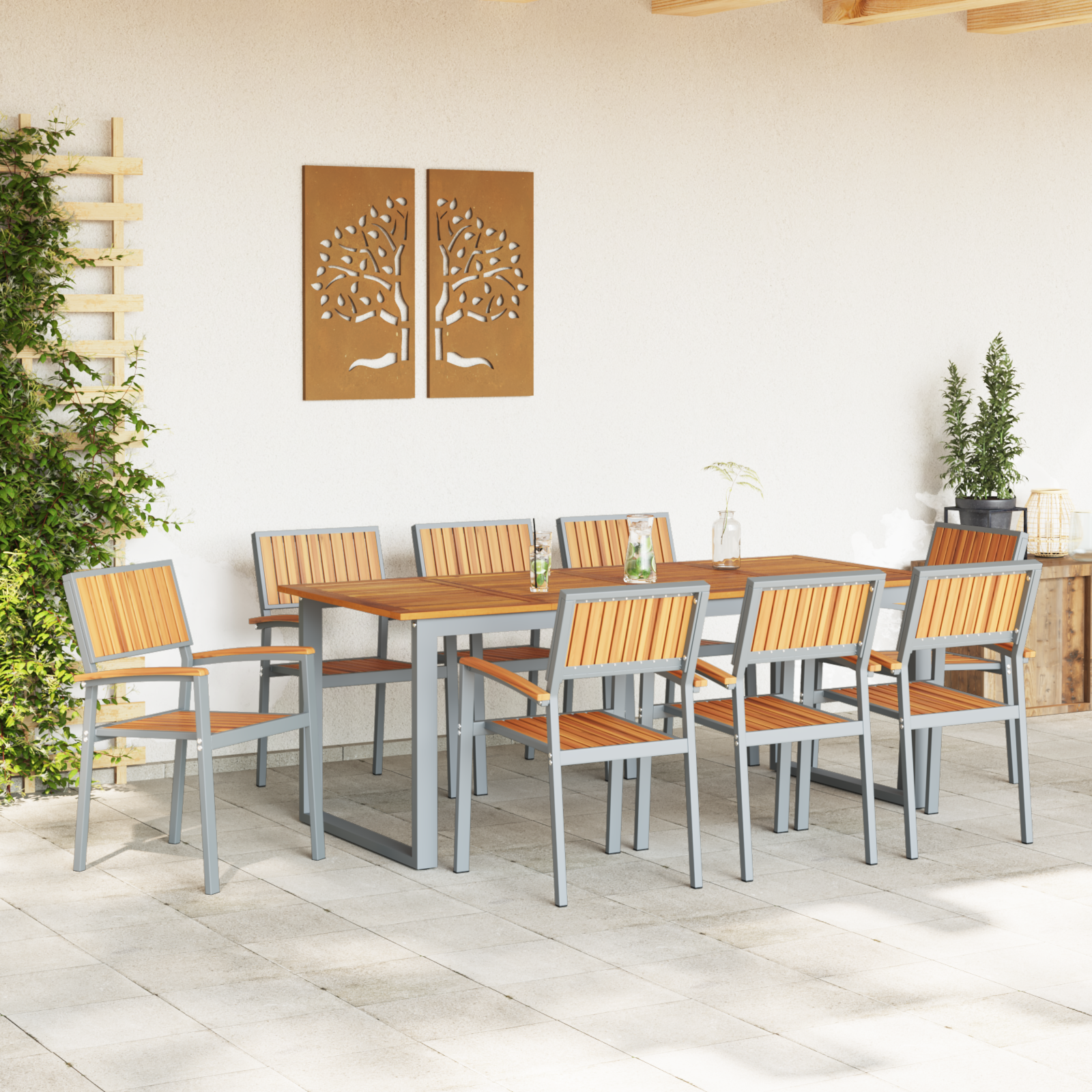 Hage Spisegruppe 9 pcs Grå og brun 200 x 90 x 75 cm