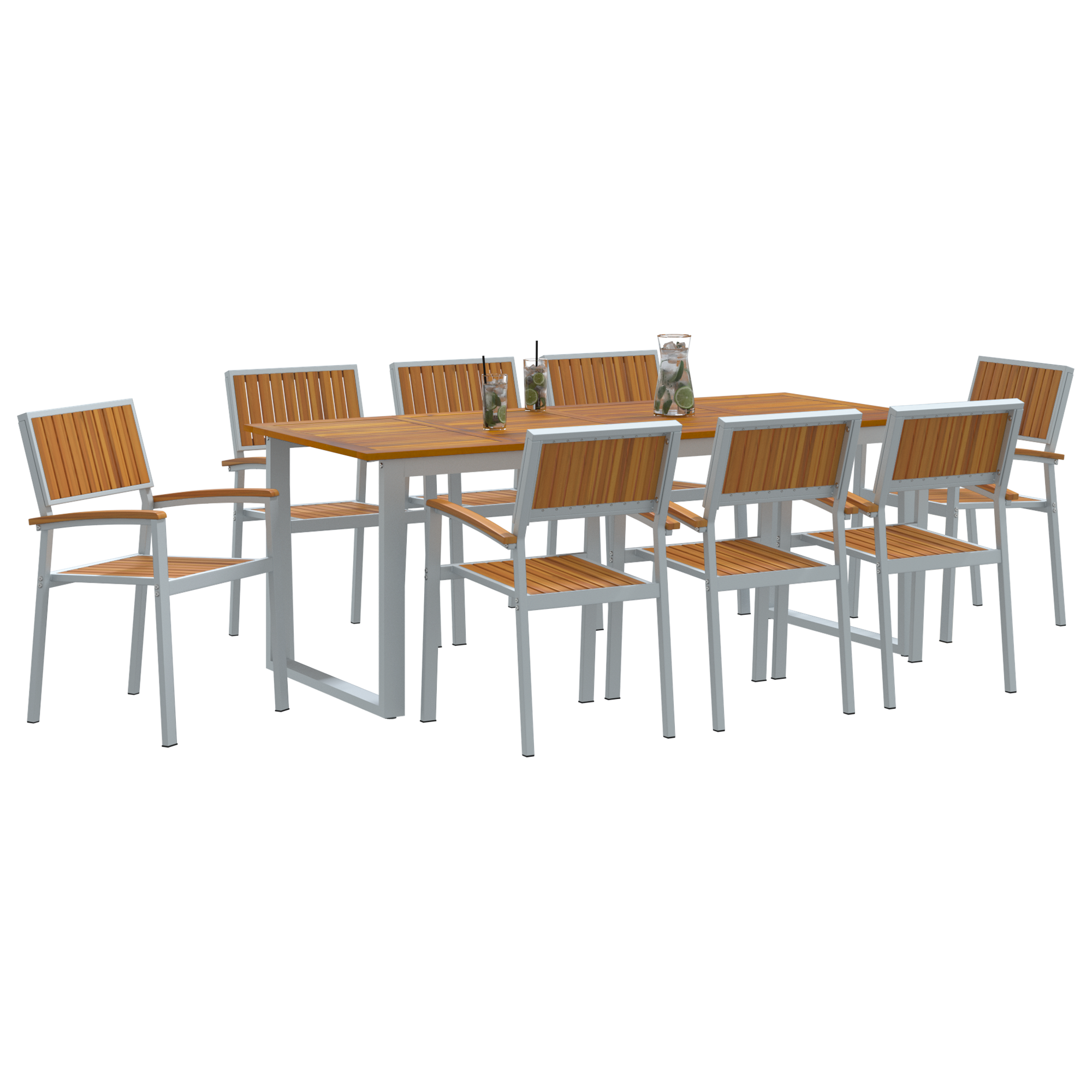 Hage Spisegruppe 9 pcs Grå og brun 200 x 90 x 75 cm