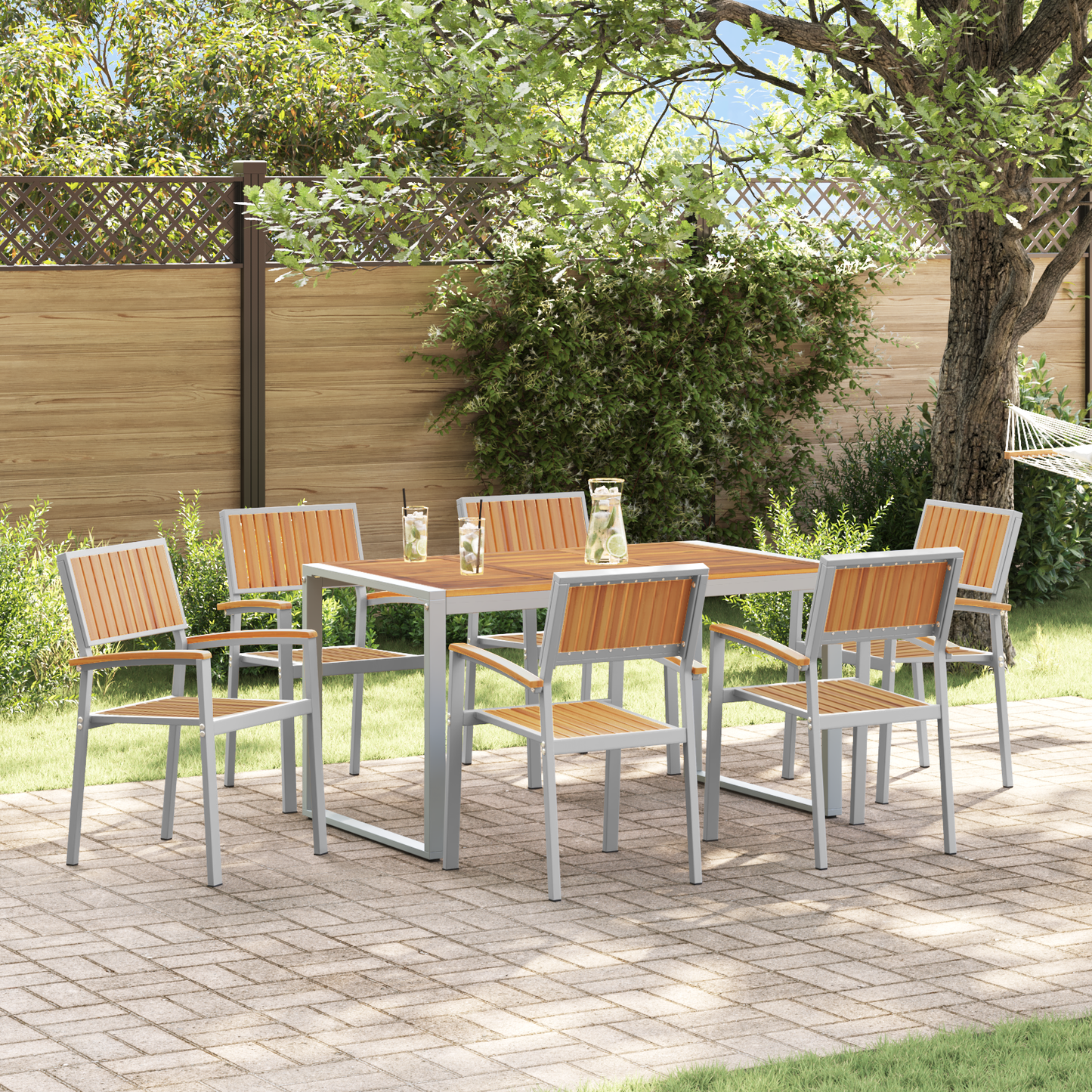 Hage Spisegruppe 7 pcs Grå Solid akasietre