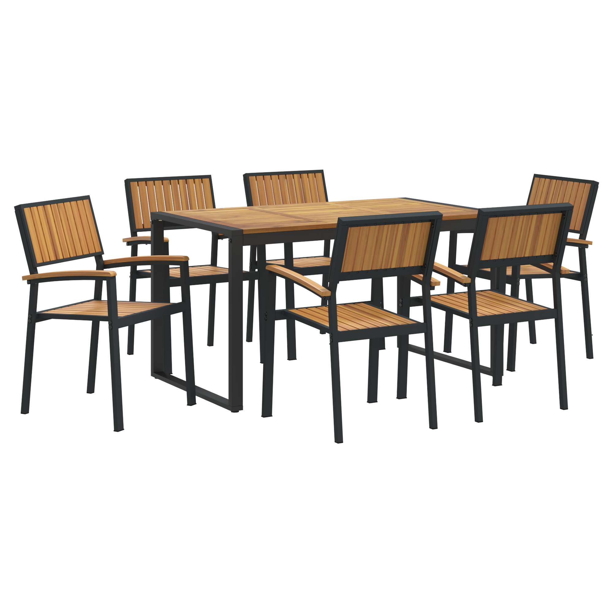 Hage Spisegruppe 7 pcs Svart og brun 140 x 80 x 75 cm