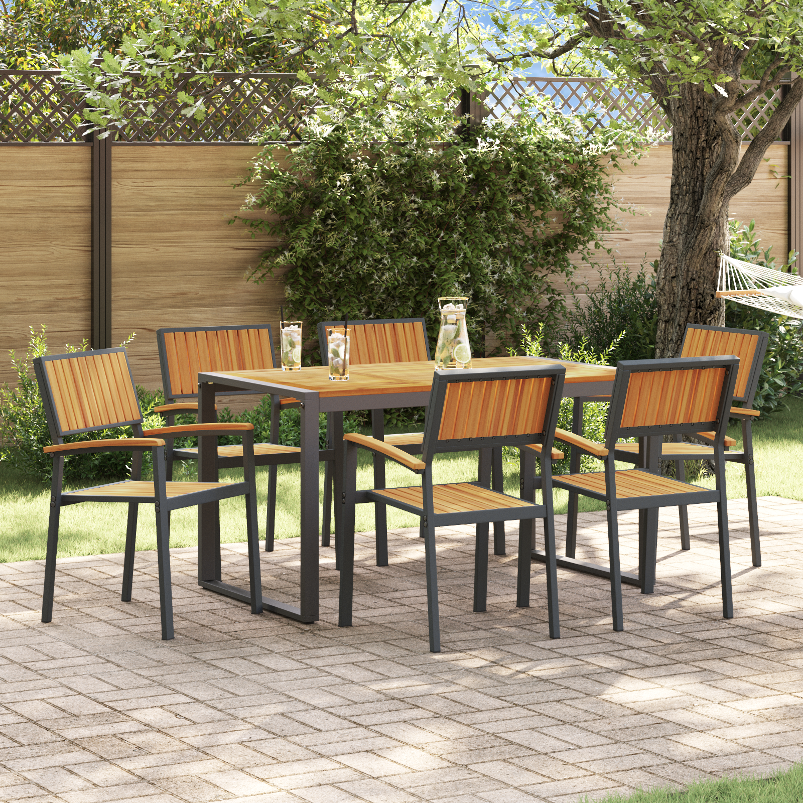 Hage Spisegruppe 7 pcs Svart og brun 140 x 80 x 75 cm
