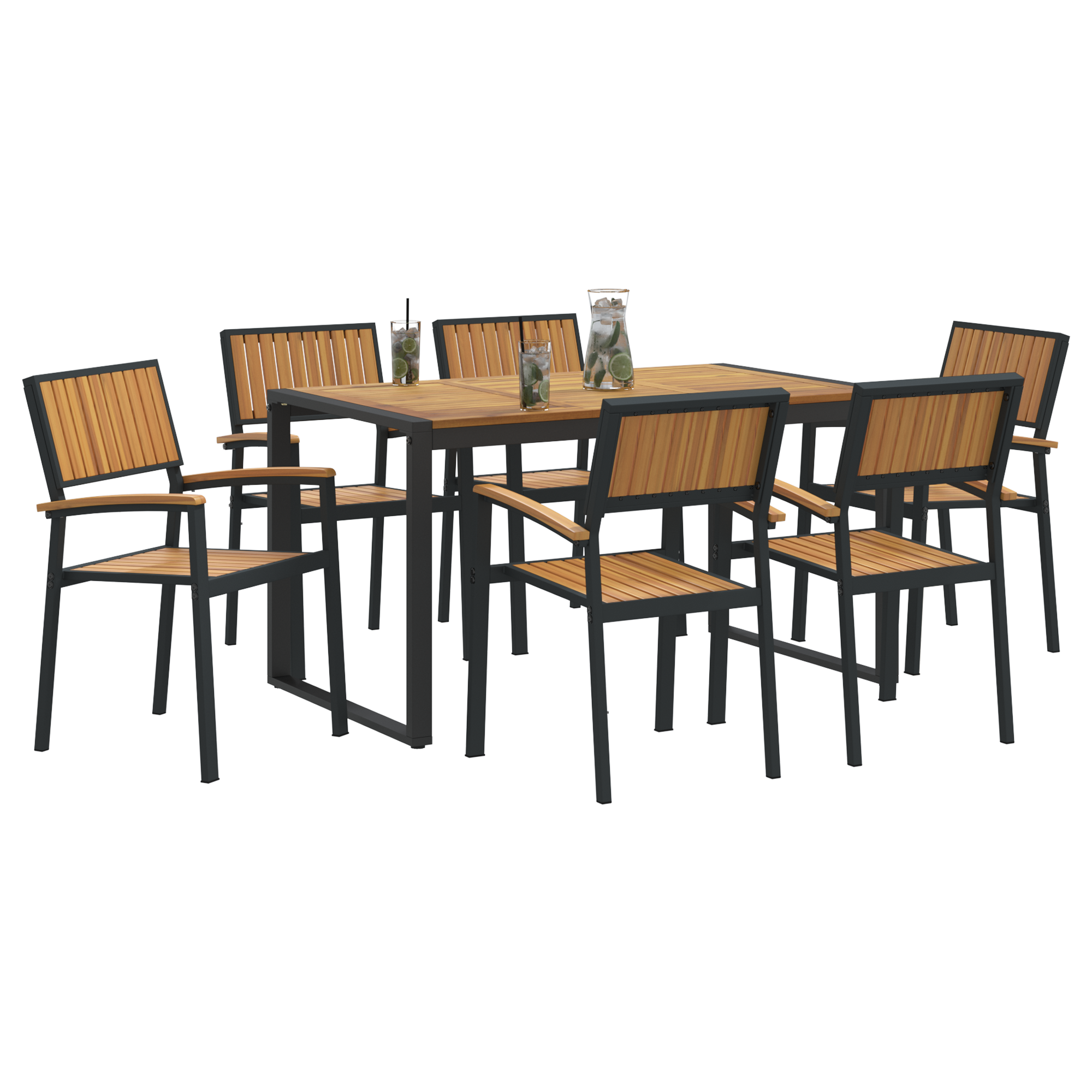 Hage Spisegruppe 7 pcs Svart og brun 140 x 80 x 75 cm