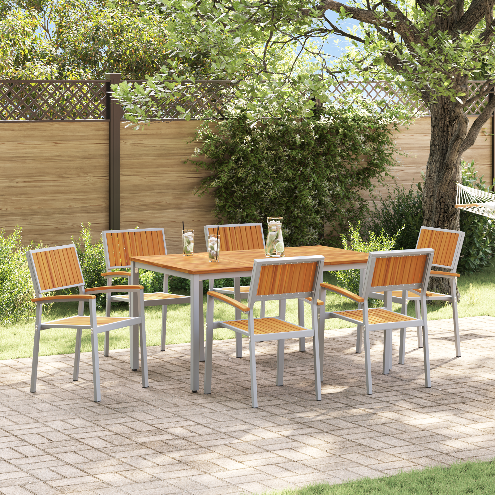 Hage Spisegruppe 7 pcs Grå og brun 150 x 90 x 75 cm