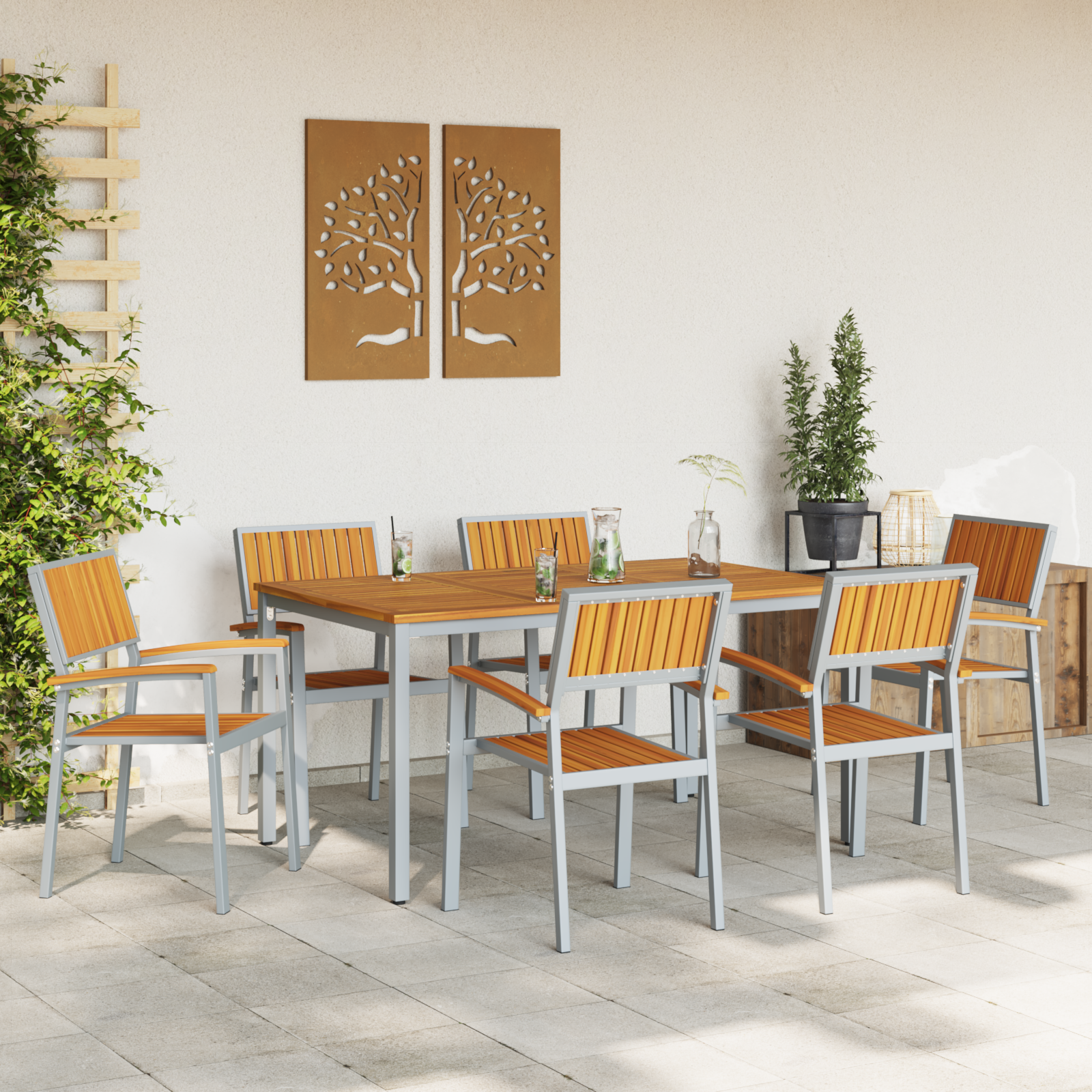 Hage Spisegruppe 7 pcs Grå og brun 150 x 90 x 75 cm
