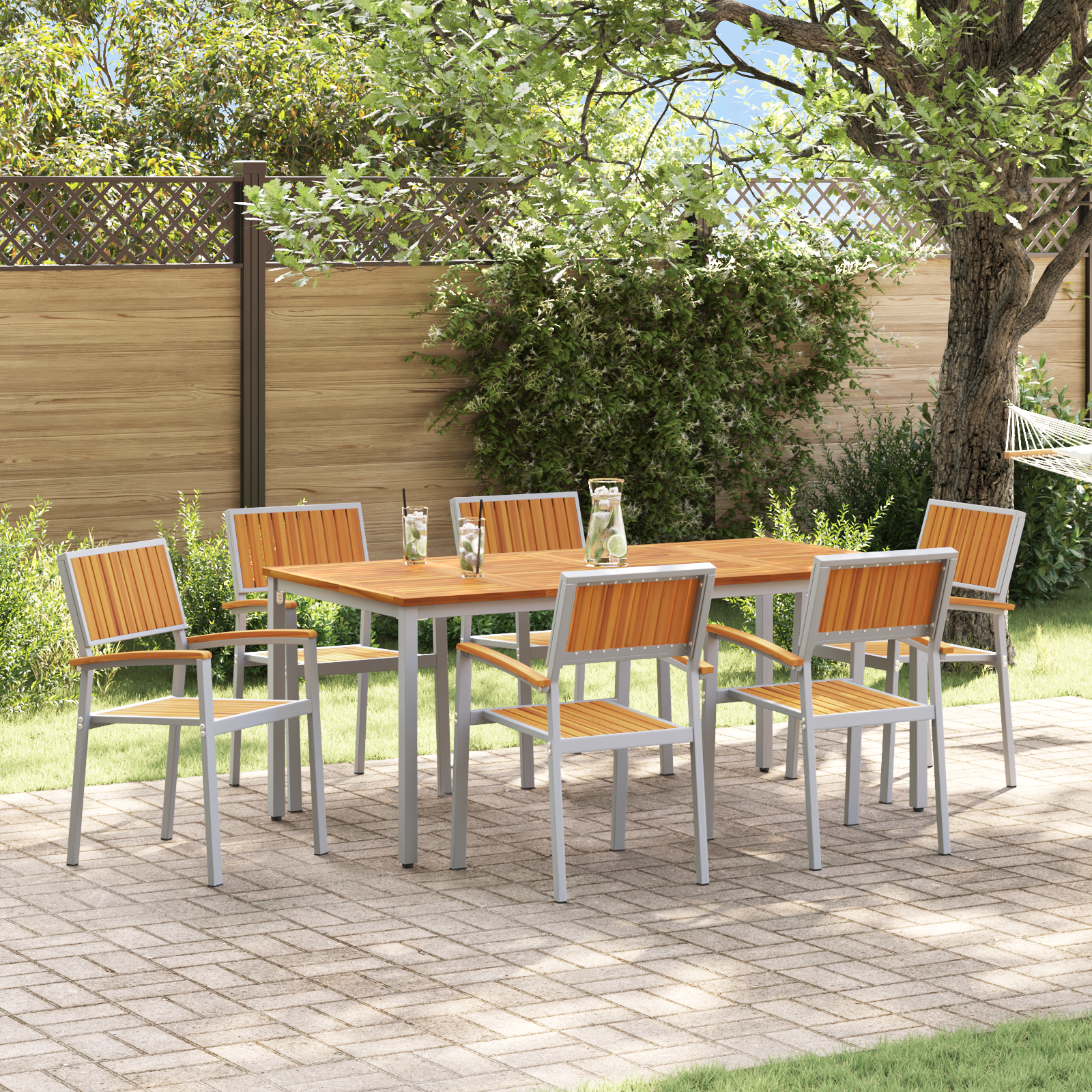 Hage Spisegruppe 7 pcs Grå og brun 180 x 90 x 75 cm
