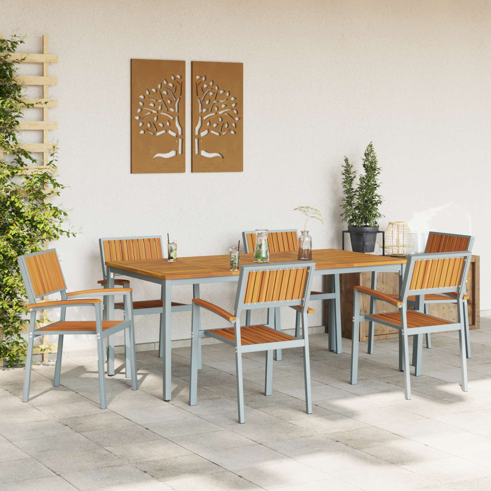 Hage Spisegruppe 7 pcs Grå og brun 180 x 90 x 75 cm