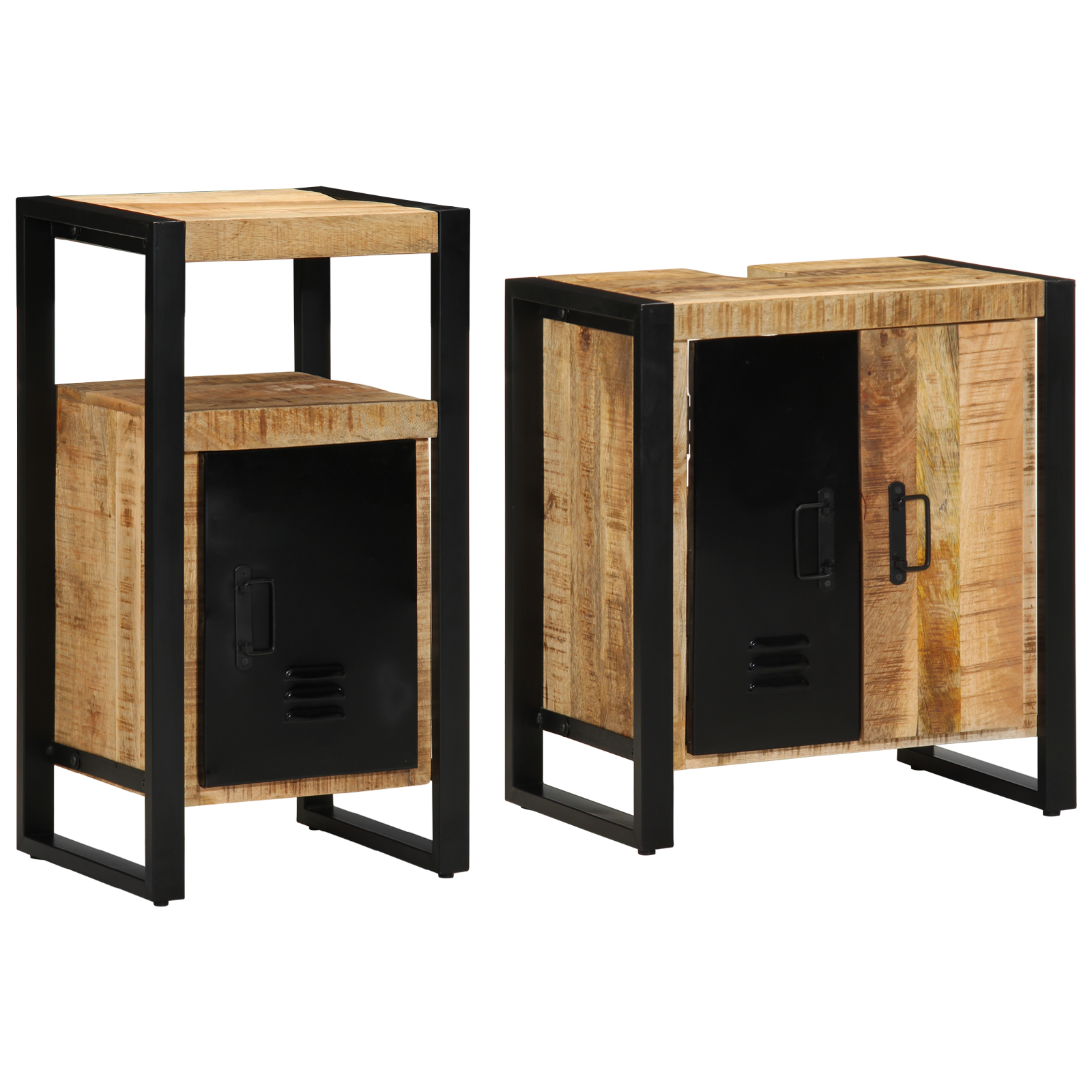 Baderomsinnredningssett med dør 2 pcs Brun Solid rug mango tre