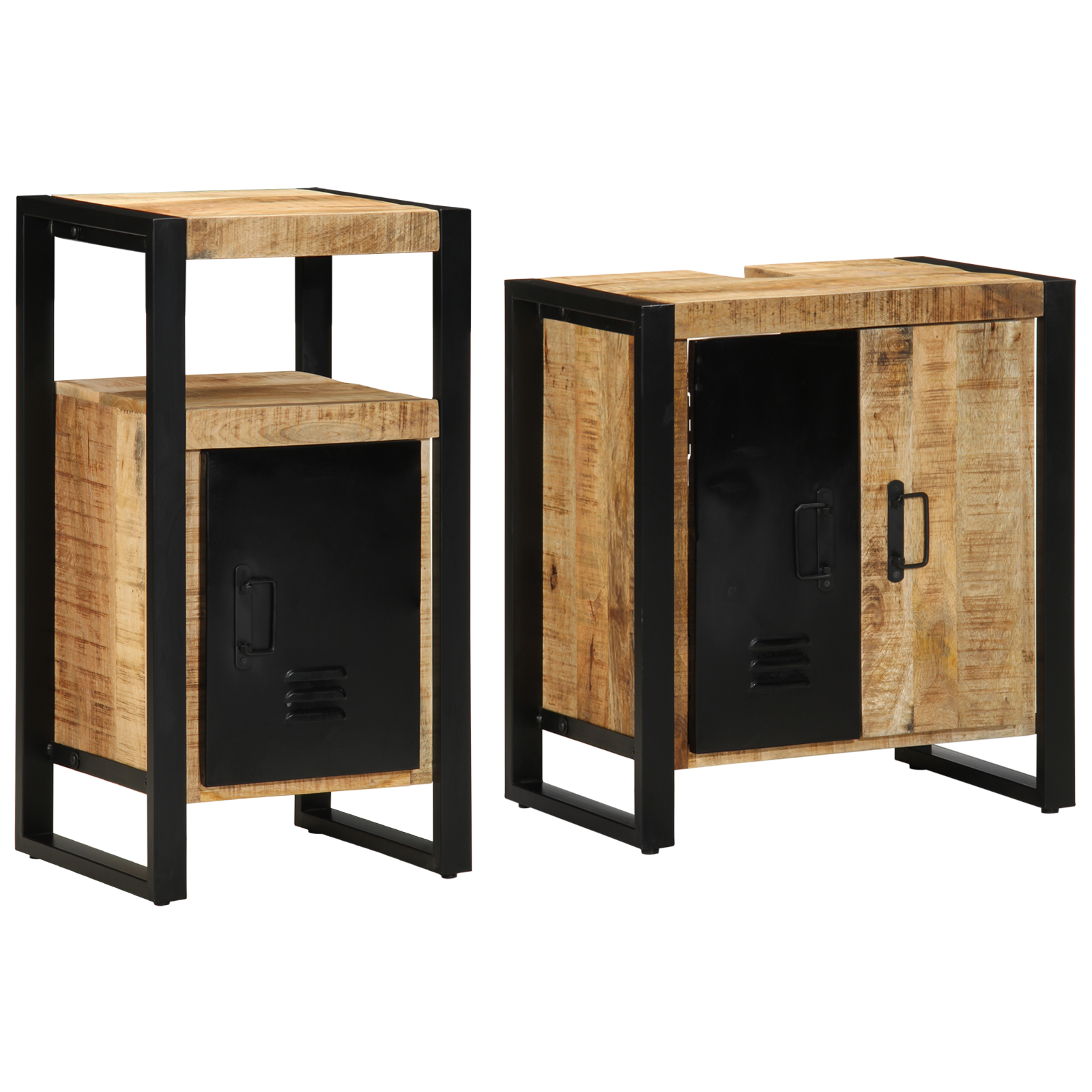 Baderomsinnredningssett med dør 2 pcs Brun Solid rug mango tre