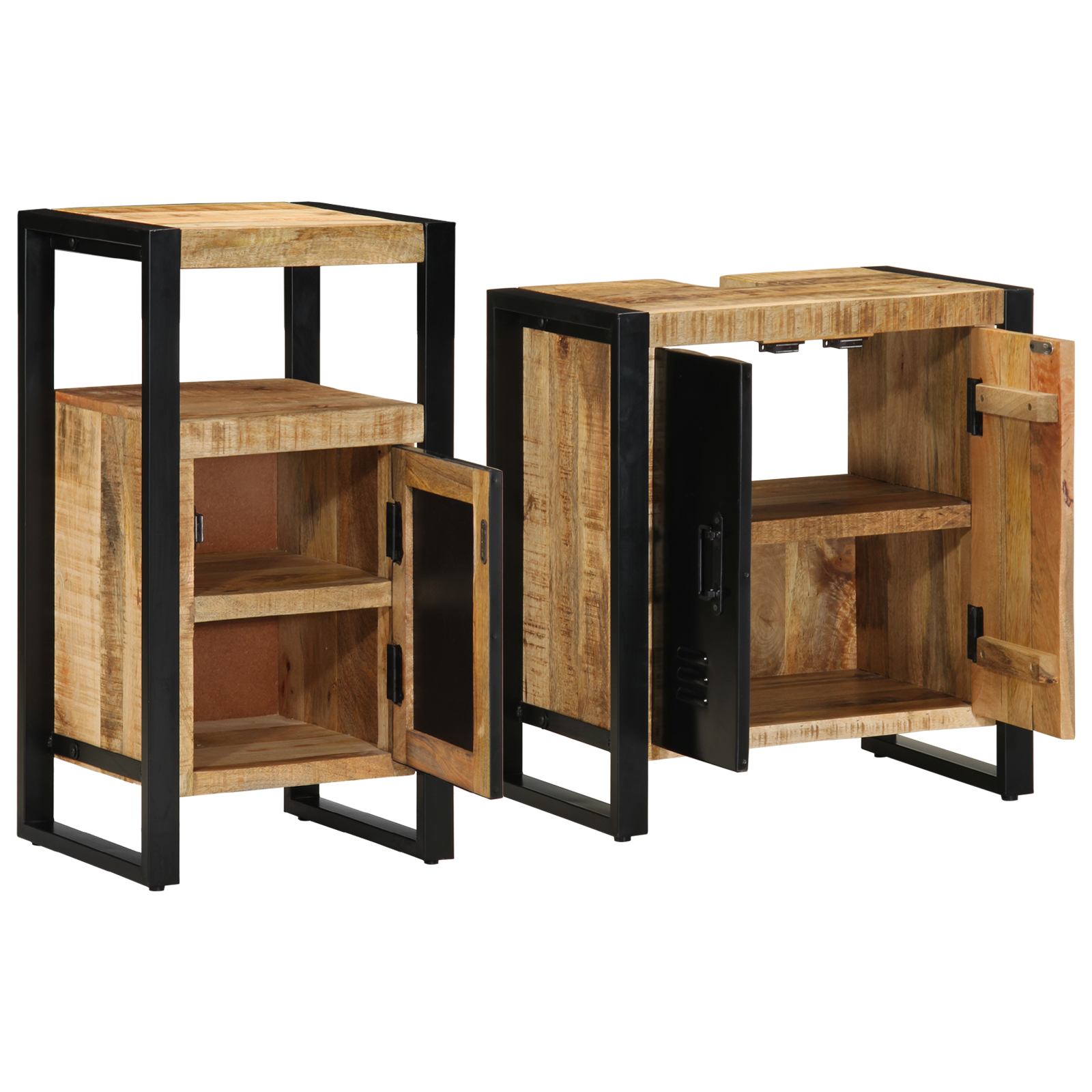 Baderomsinnredningssett med dør 2 pcs Brun Solid rug mango tre