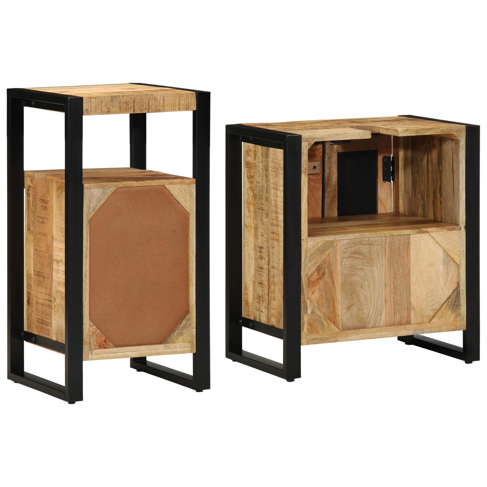 Baderomsinnredningssett med dør 2 pcs Brun Solid rug mango tre