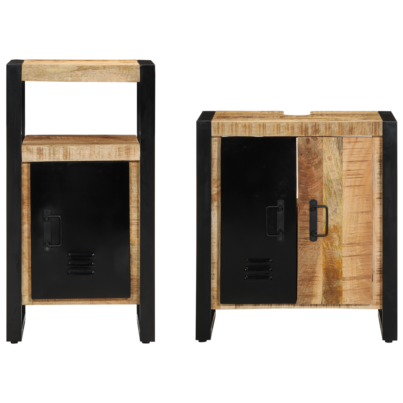 Baderomsinnredningssett med dør 2 pcs Brun Solid rug mango tre