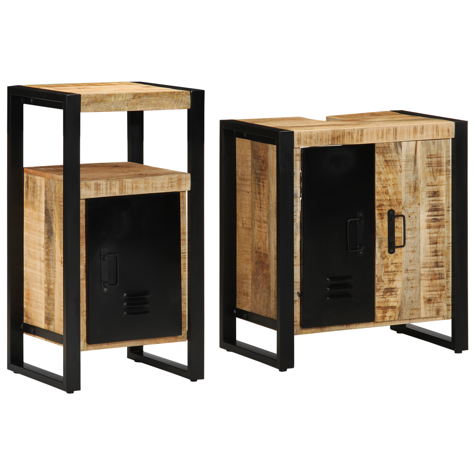 Baderomsinnredningssett med dør 2 pcs Brun Solid rug mango tre