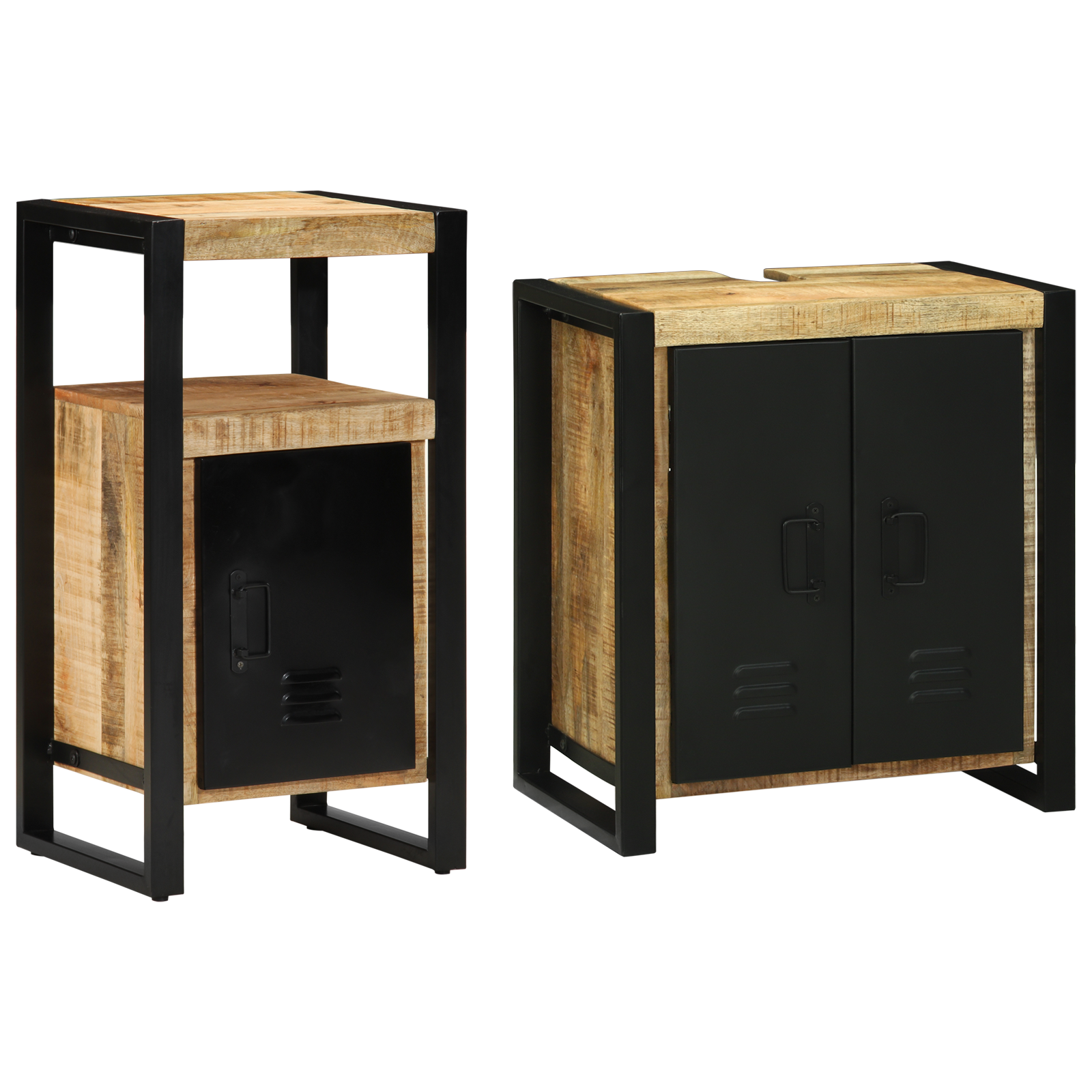 Baderomsinnredningssett med dør 2 pcs Brun Solid rug mango tre