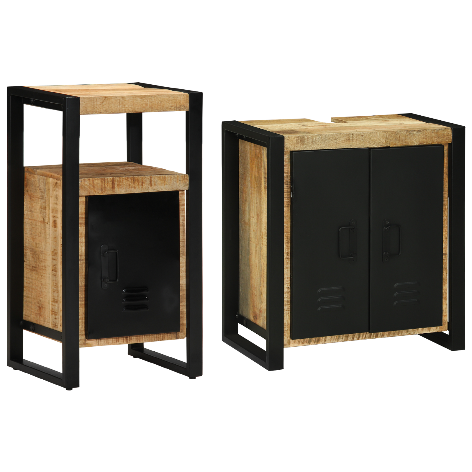 Baderomsinnredningssett med dør 2 pcs Brun Solid rug mango tre