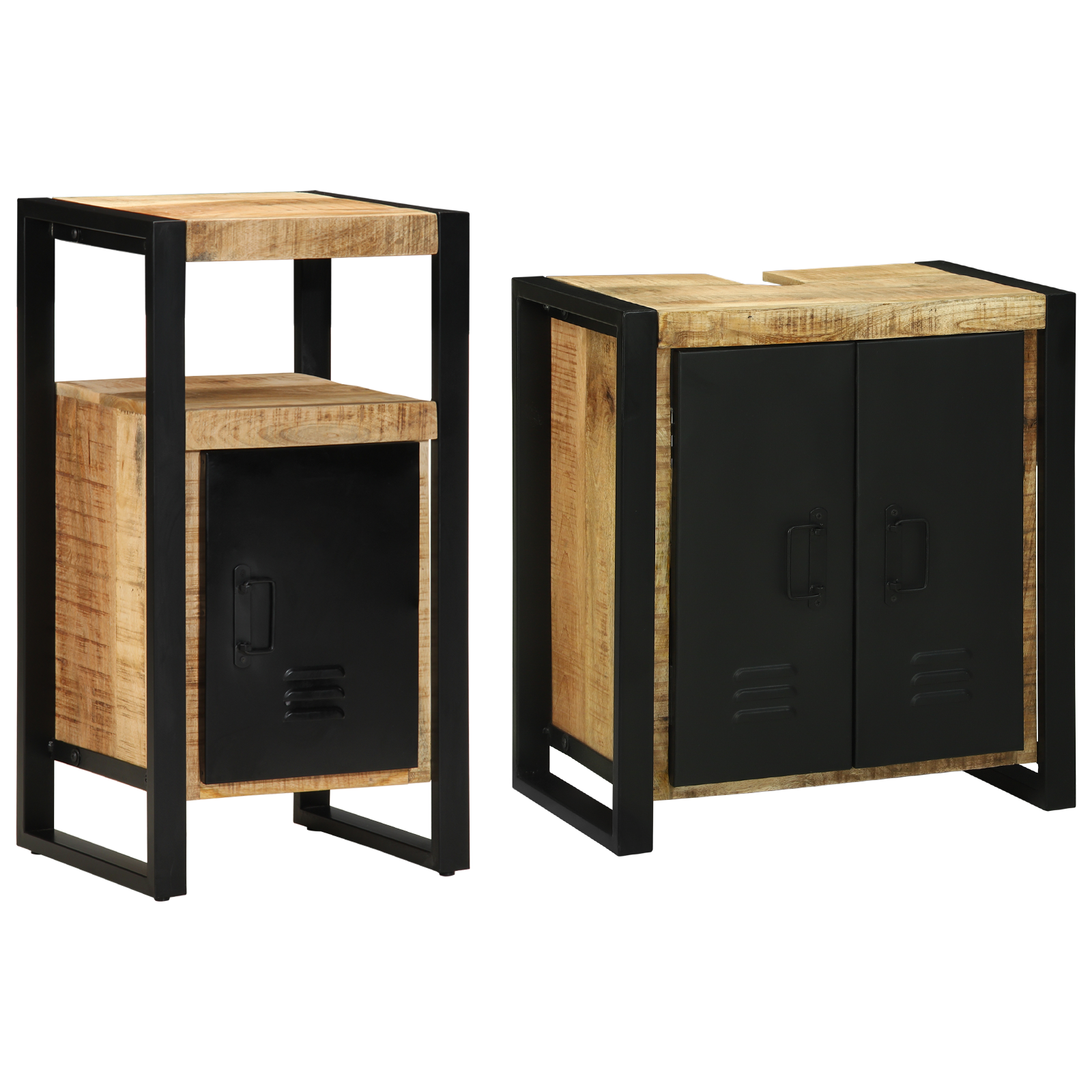 Baderomsinnredningssett med dør 2 pcs Brun Solid rug mango tre