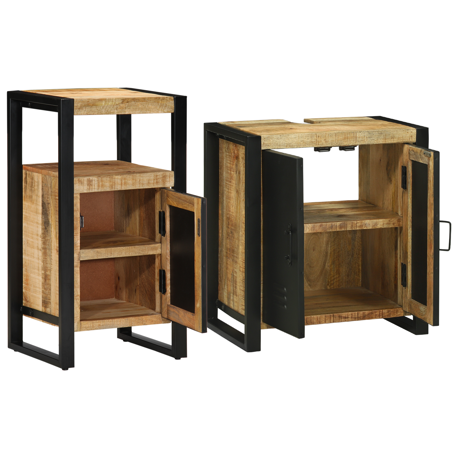 Baderomsinnredningssett med dør 2 pcs Brun Solid rug mango tre