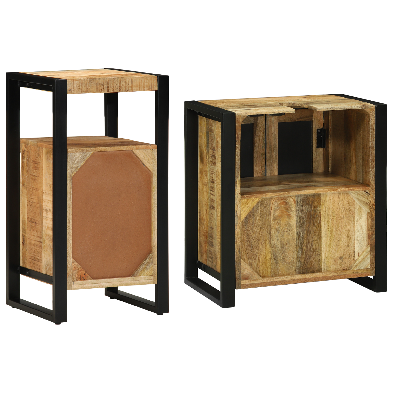 Baderomsinnredningssett med dør 2 pcs Brun Solid rug mango tre