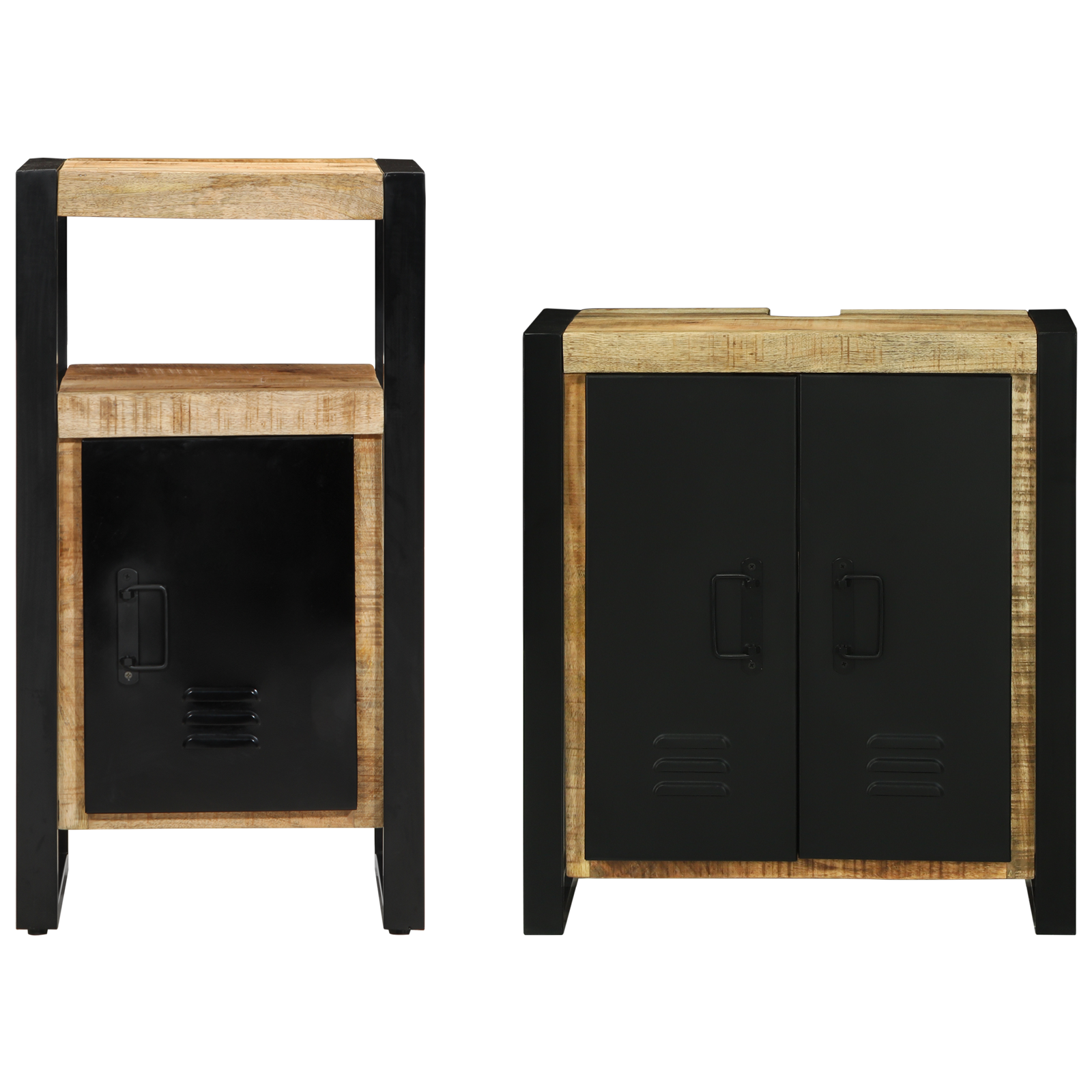 Baderomsinnredningssett med dør 2 pcs Brun Solid rug mango tre
