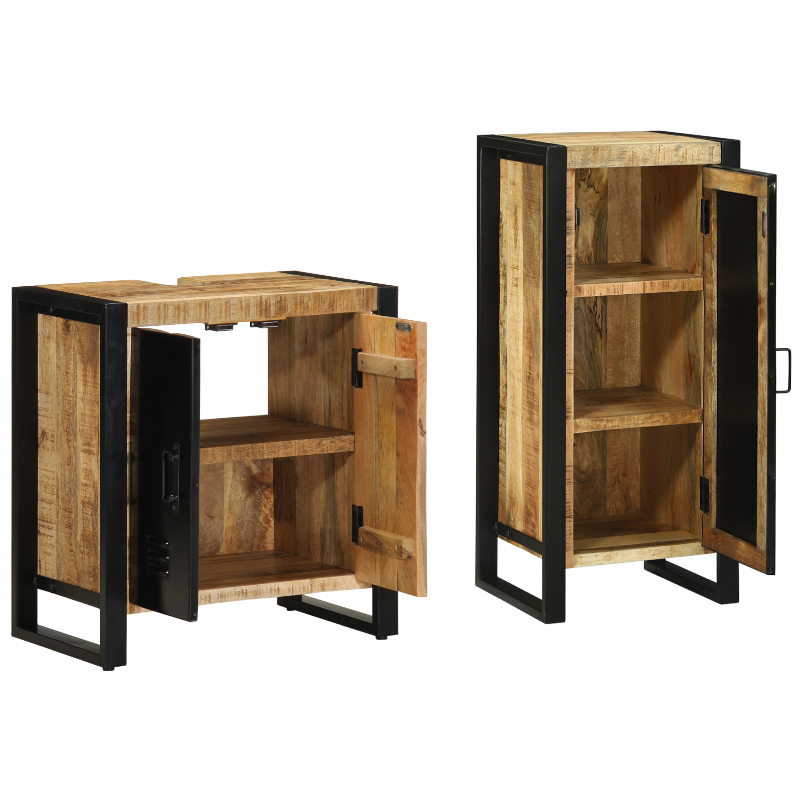 Baderomsinnredningssett 2 pcs Brun og svart Massiv mango tre