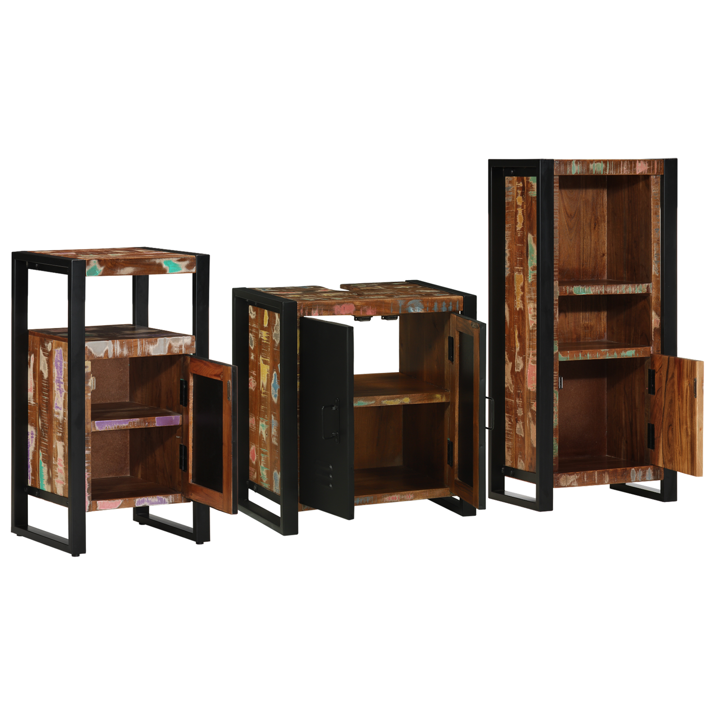 Baderomsinnredningssett med skuff 3 pcs Massiv Reclaim Tre