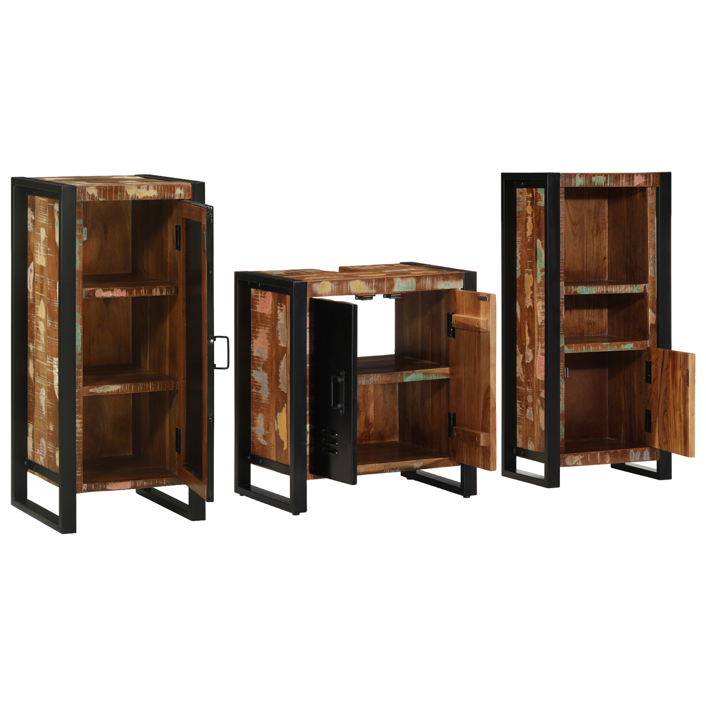 Baderomsinnredningssett med skuff 3 pcs Massiv Reclaim Tre