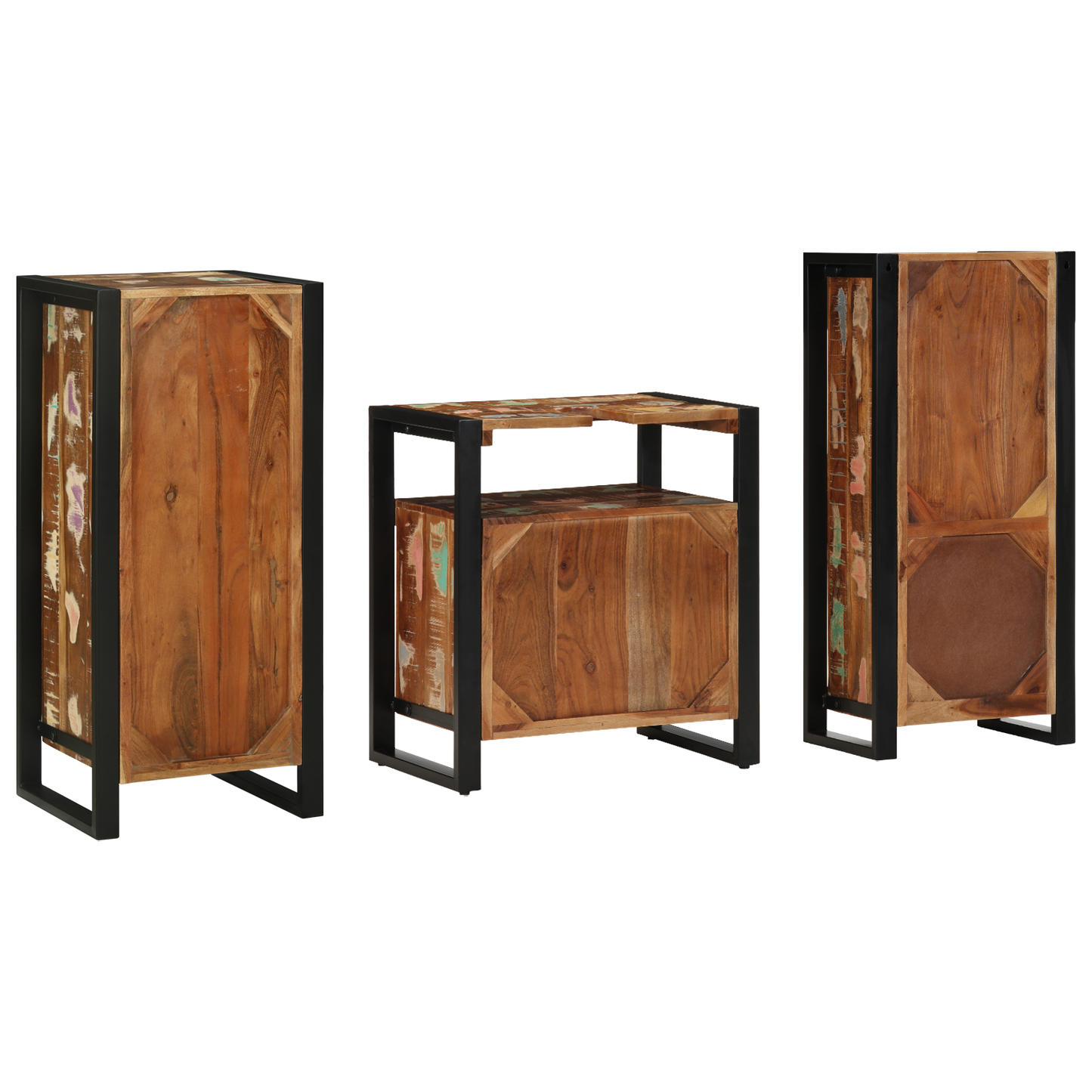 Baderomsinnredningssett med skuff 3 pcs Massiv Reclaim Tre
